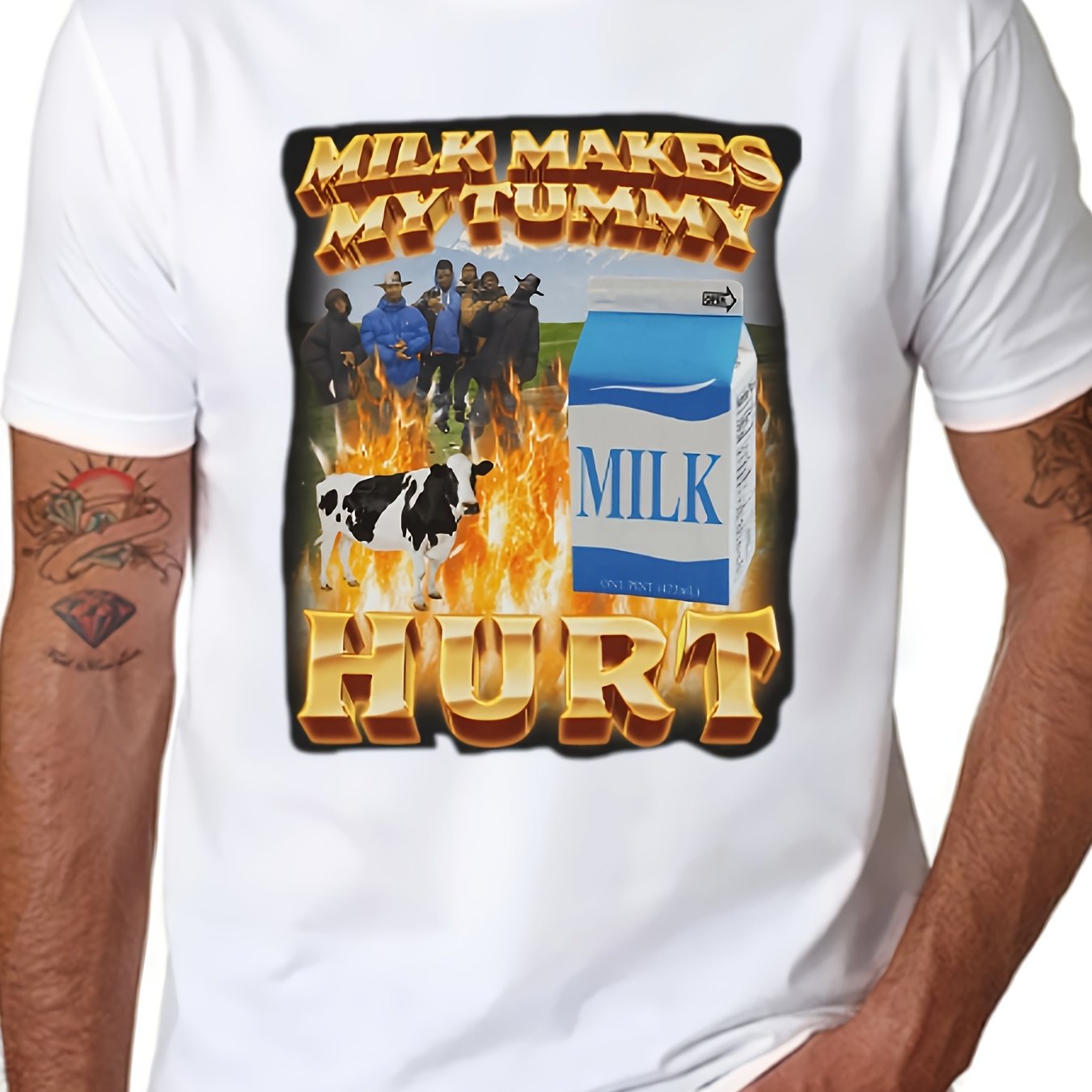 Funny Graphic T-shirt - Milk Makes My Tummy Hurt T-Shirt - Men’s Short Sleeve Black Collection
