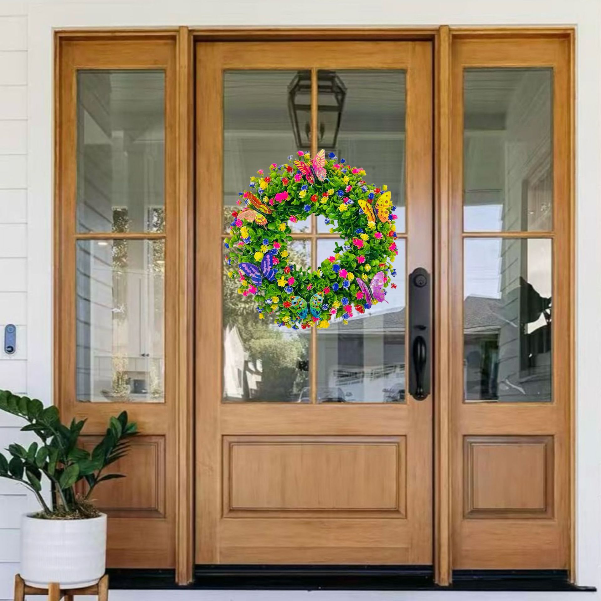 43cm/ 17in Faux Eucalyptus & Butterfly Wreath - Perfect for Spring, Summer, Easter, Mother'S Day, Thanksgiving Day & Graduation Decor | Ideal for Home, Garden, Patio, Front Door & Farmhouse