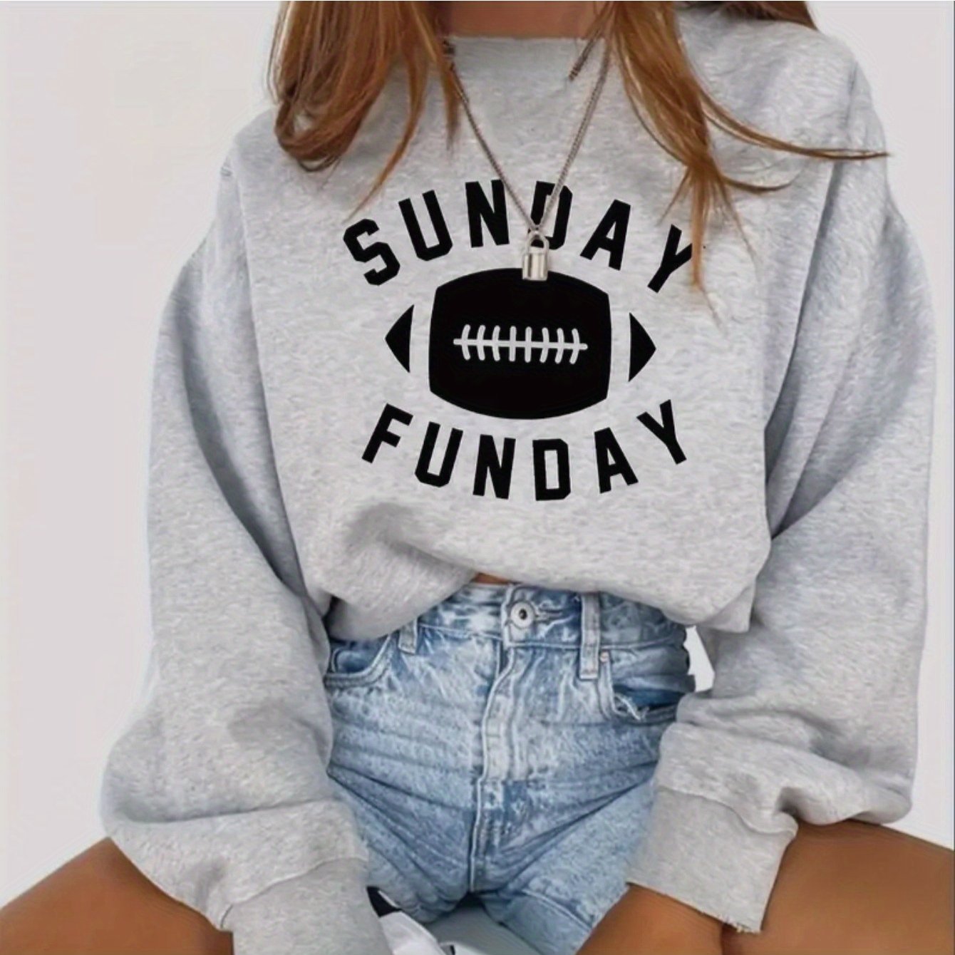 Women's Casual Crew Neck Sweater | Polyester Knit Pullover with Rugby Letter Print | Long Sleeve, Medium Elasticity | Machine Washable & Dry Clean Safe | Autumn/Winter Grey Sweatshirt, Casual Winter Wear | Graphic Sweatshirt