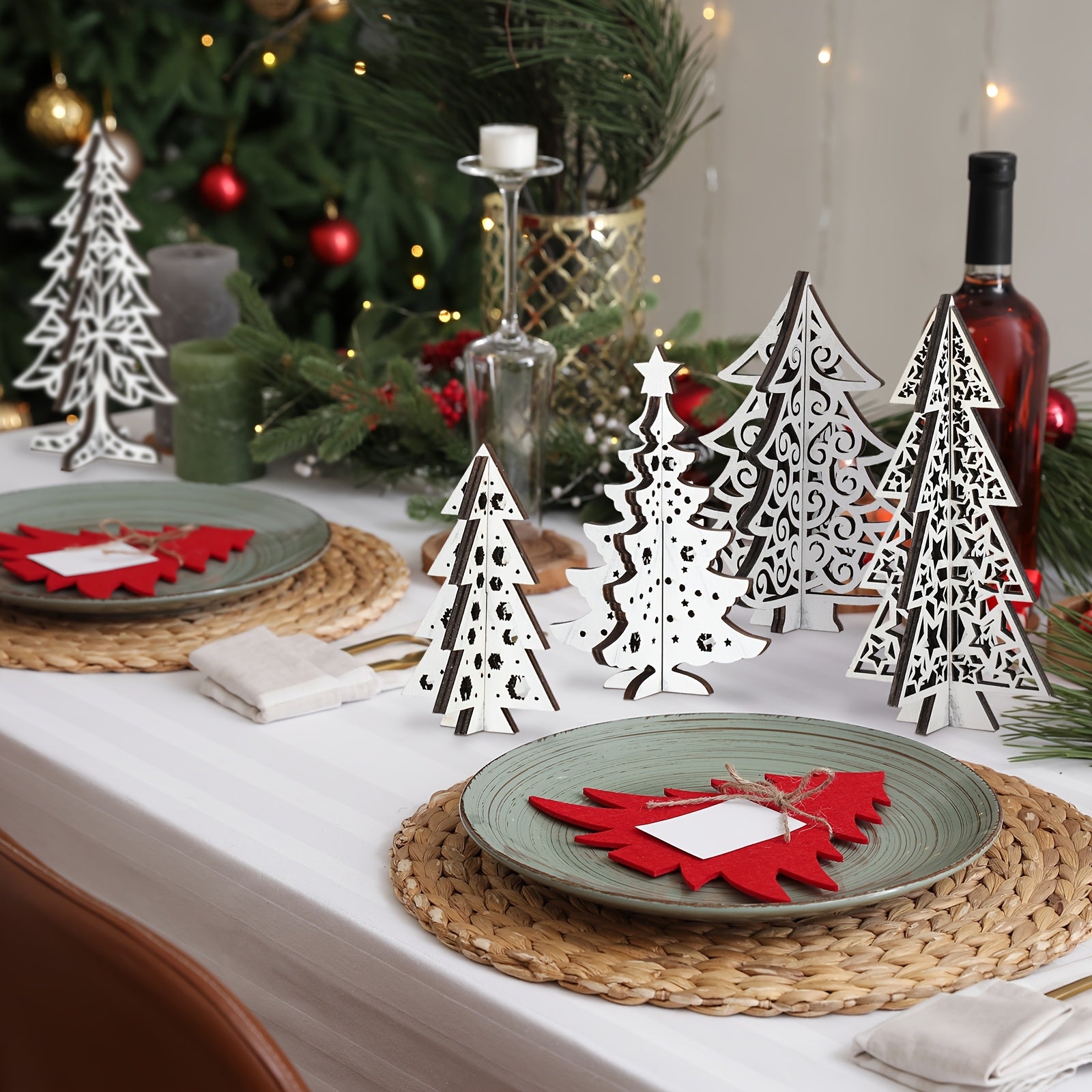 Wooden Christmas Trees Tabletop Decor Wood 3D Christmas Trees Xmas Centerpieces Table Wooden Signs Farmhouse Tiered Tray Home Decor For Winter Home Office Farmhouse (Tree)
