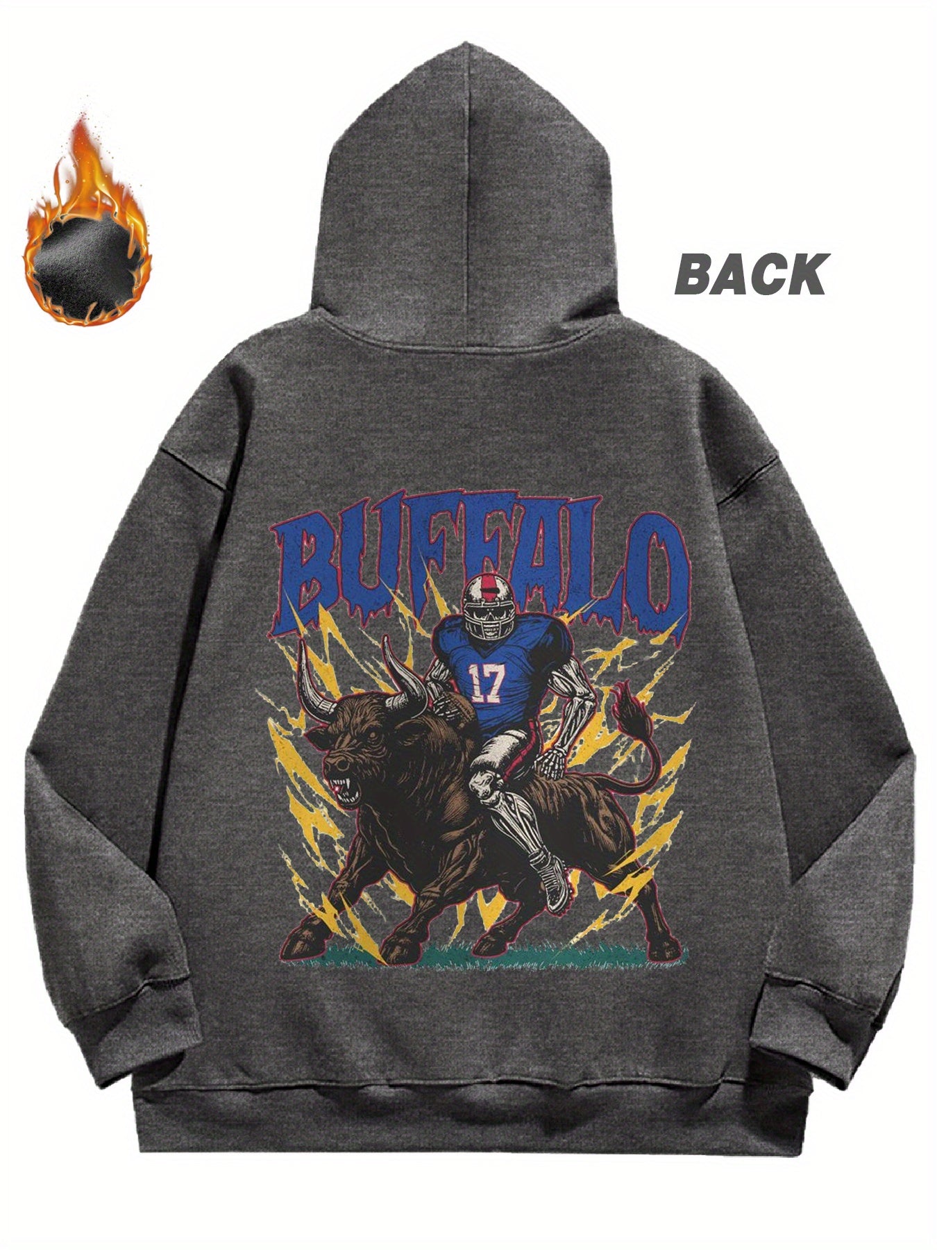Buffalo Football Logo Hoodie - 100% Casual Pullover with Digital Heat Transfer, Long Sleeve, Regular Fit, Cold Resistant for Sports & Daily Wear, Adult Hooded Sweatshirt, Casual Sports Hoodie | Graphic Pullover | Blend Fabric