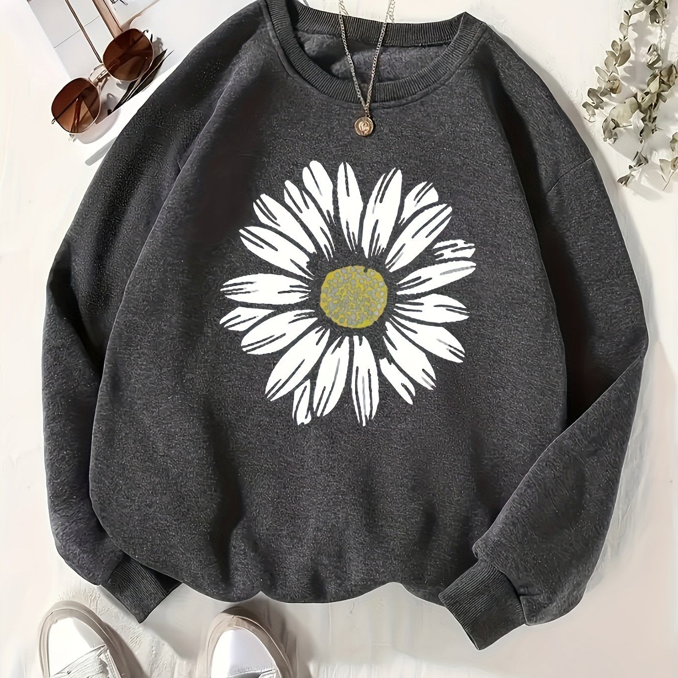 Women'S Print Cozy Long Sleeve Sweatshirt, Casual Crew Neck Pullover For Daily Wear