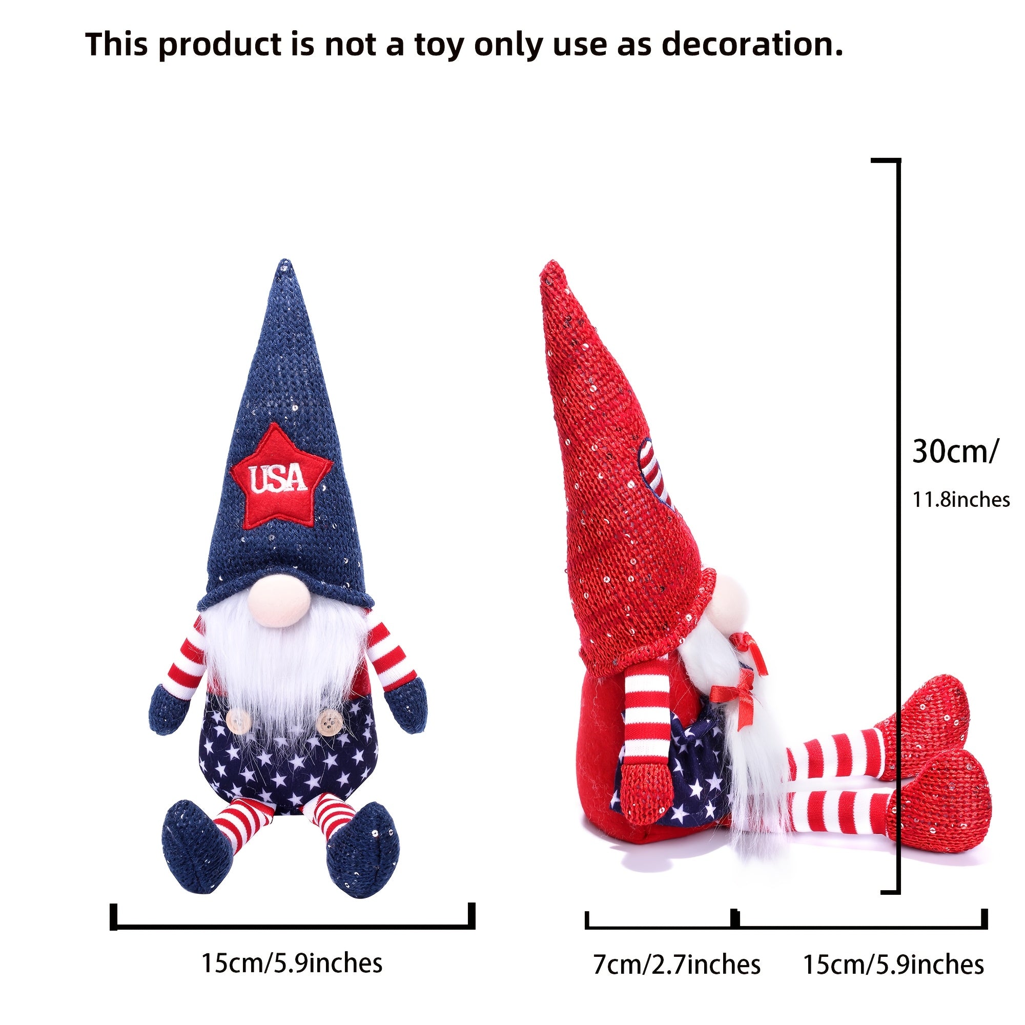 July 4th Independence Day Plush Gnome Decoration Set, Red Blue Five-pointed Star Cloth Gnome Indoor Tabletop Door And Window Party Decoration - for People Over 14 Years Old