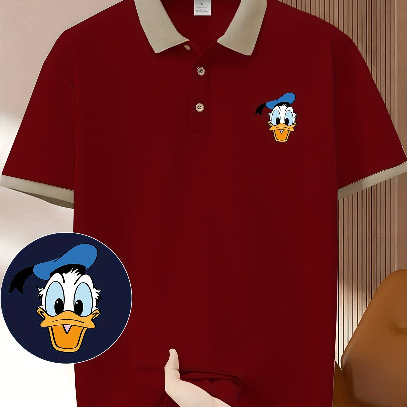 Donald Duck Cute Headprint Short-Sleeved Polo Shirt - Casual & Trendy, Lightweight Polyester, Breathable Quick-Dry Fabric, Perfect for Golf, Summer Outdoor Activities, and a Great Gift for Husbands and Friends, Golf Shirt | B