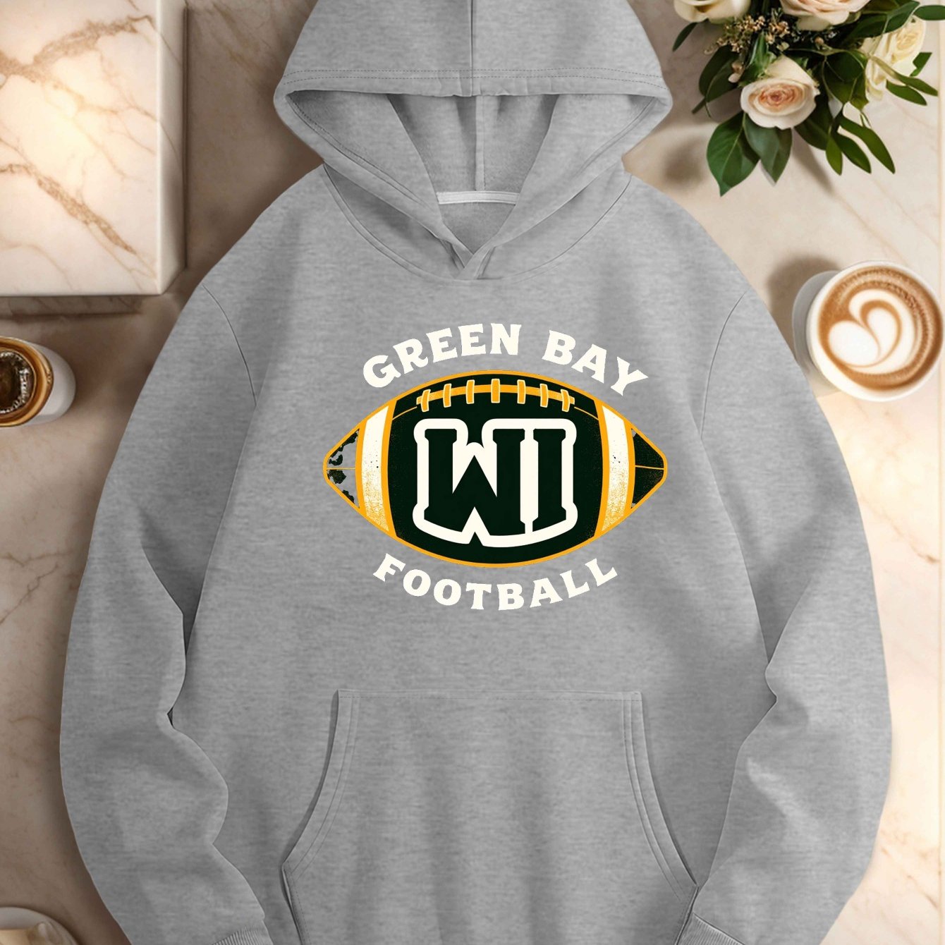 Women's Green Bay Football Hoodie - Casual Polyester Sweatshirt with Pockets, Long Sleeves, Machine Washable, Perfect for Fall/Winter