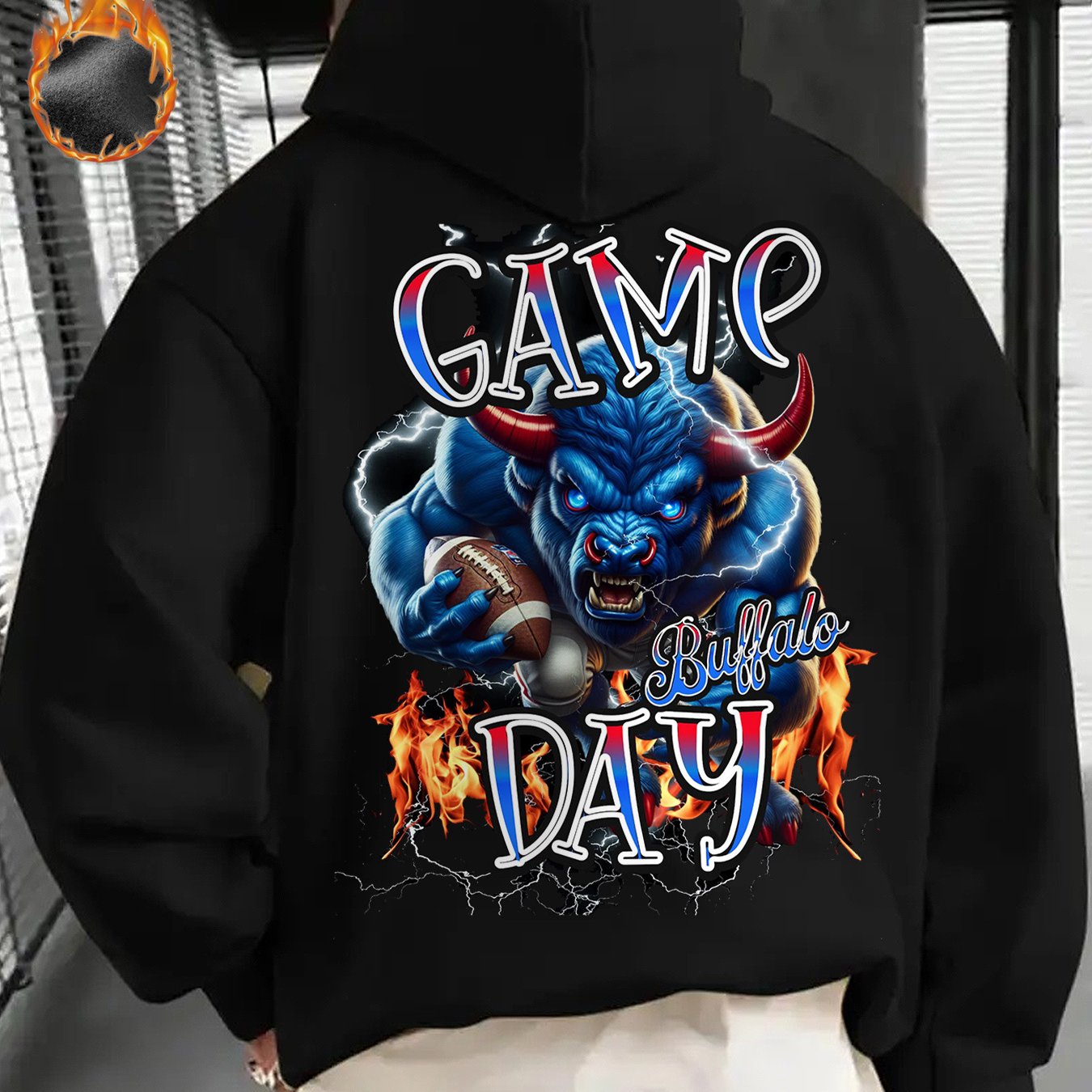 Mens Winter Clothes, Mens Gifts, Buffalo Football Graphic Hoodie, Features a Bold Design of The Buffalo Football Logo, This Hoodie Is Perfect for Football Enthusiasts, Offering Thick Warmth Ideal for Winter Wear, Equipped wit