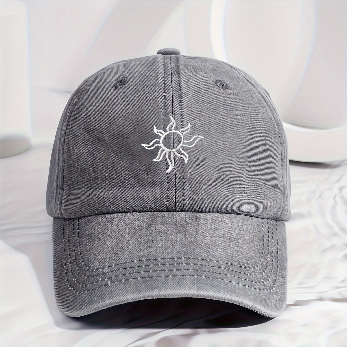 Lightweight Adjustable Classic Sunflower Embroidery Baseball Cap, Unisex Washed Distressed Dad Hats for Women Men