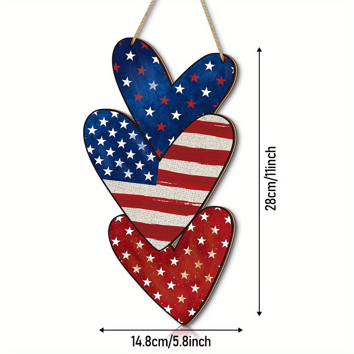 Patriotic Heart-Shaped Wooden Wall Decor - American Flag Design for July 4th, Father'S Day, Independence Day & Graduation Season - Versatile Hanging Ornament for Farmhouse Galler