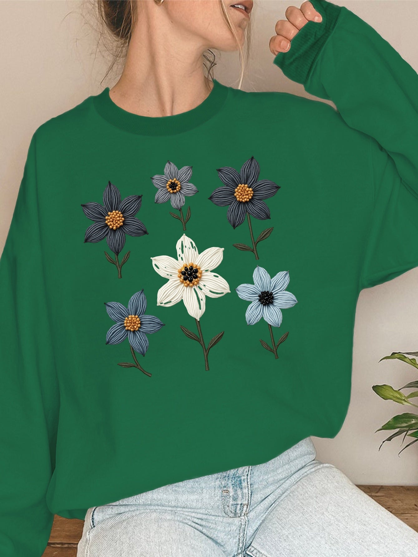 Women'S Sweatshirts Featuring Teediy with Beaded Floral Designs.