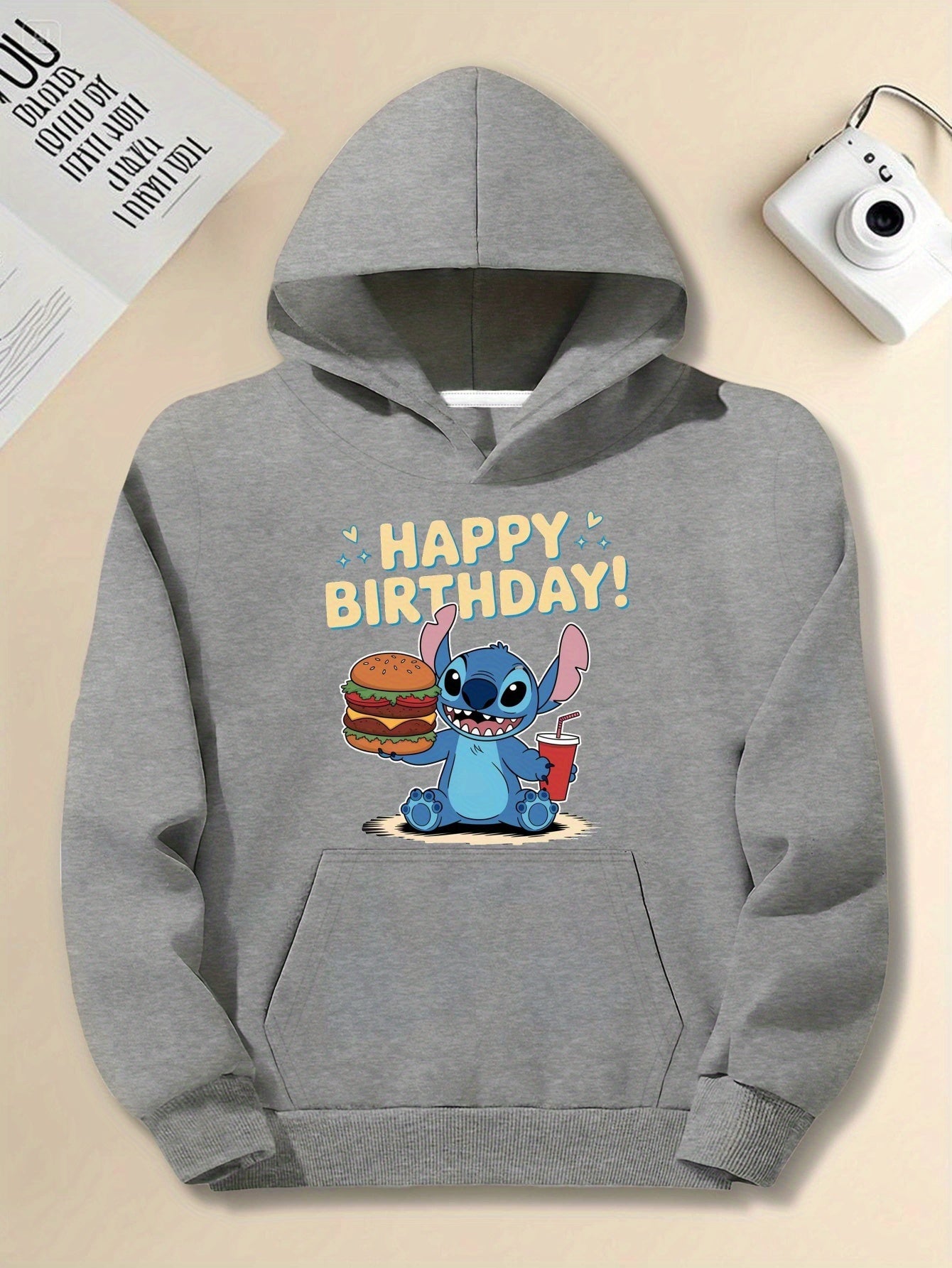 Disney Stitch Birthday Burger Retro Style men'S casual hoodies