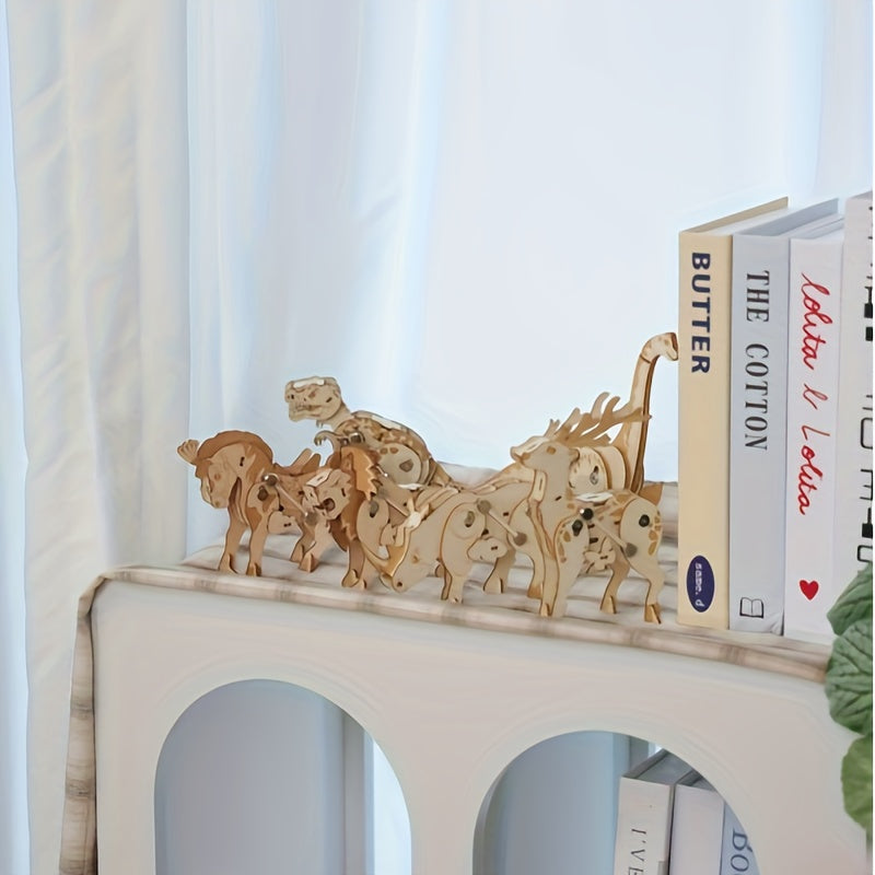 Walking Animals 3D DIY Puzzles Desktop Decorations 3D Wooden Animal Puzzles Wood Splicing Without Glue Home Decorations Christmas Halloween Gifts