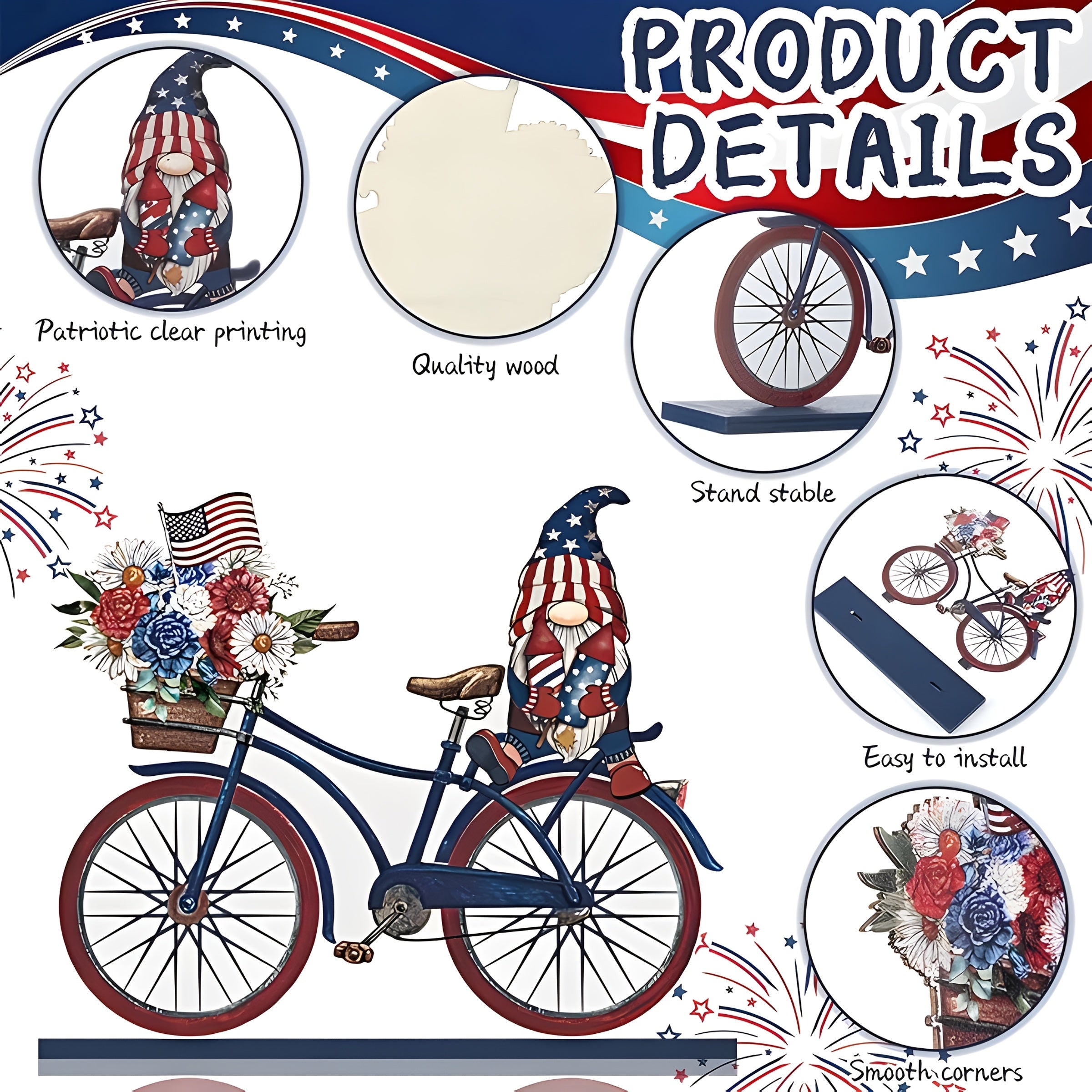 2D Flat Collectible Vehicles 6pcs Patriotic Wooden Tabletop Decorations, American Flag-Themed 2D Flat Wood Crafts, Non-Electric, Battery-Free, for Home, Kitchen, Bookshelf, Dining Table Display, Farmhouse Decor, 2D Flat