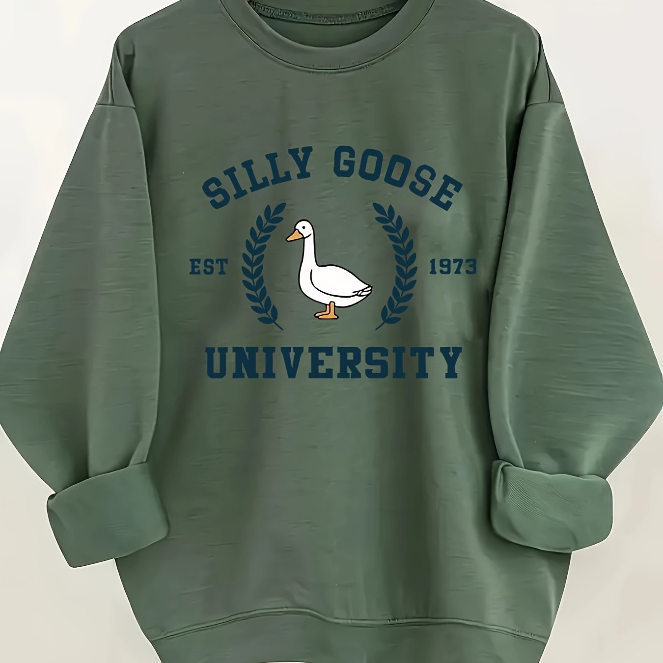 Silly Goose Comfort Workshop Women's Casual Crew Neck Sweatshirt - Silly Goose University 1978 Graphic Print, Soft Beige, Regular Fit, Machine Washable, Allseason Apparel, Playful Design, Durable Fabric
