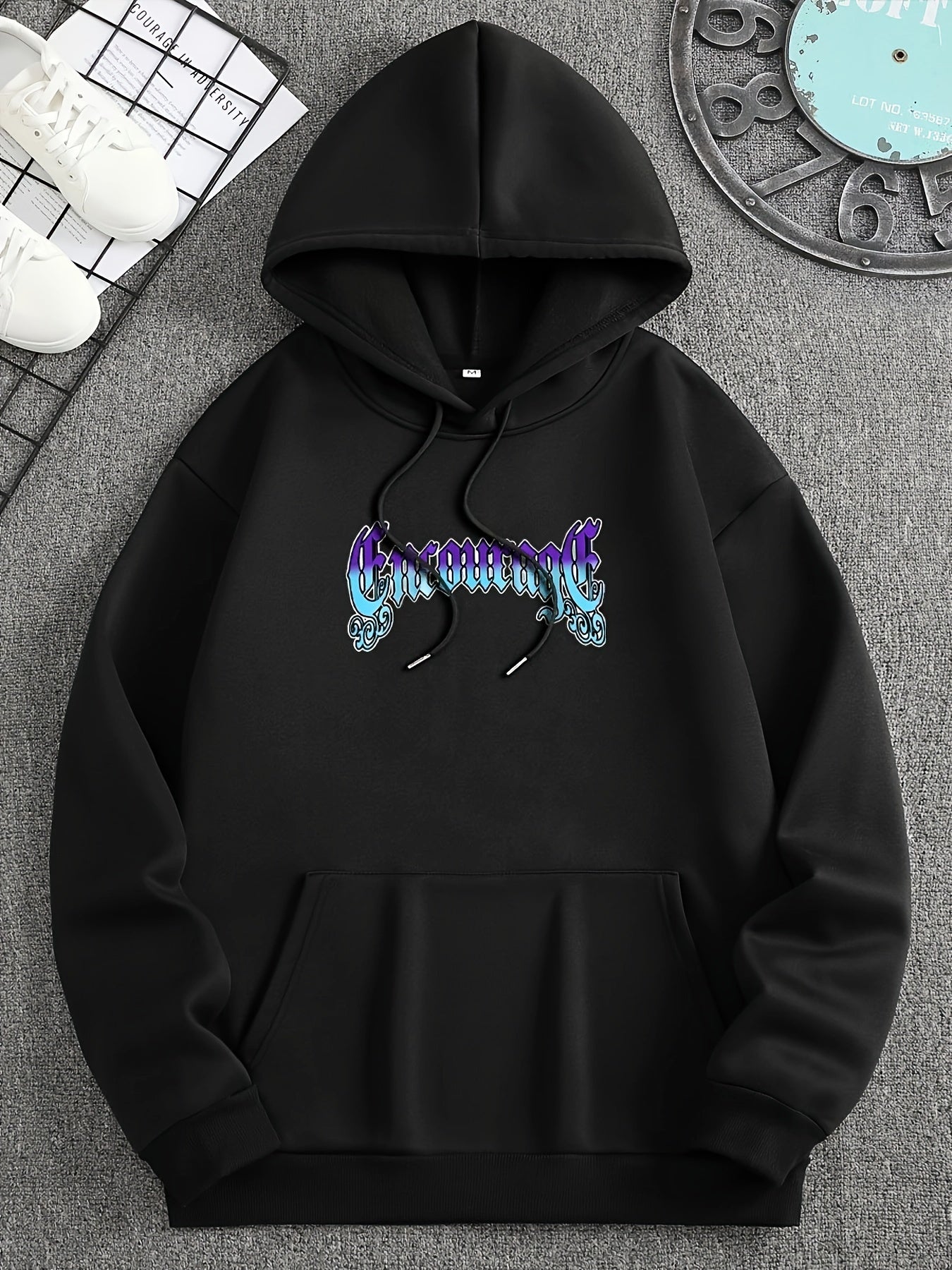 Men's Black Skull & Lightning Bolt Graphic Hoodie - Relaxed Fit Casual Pullover with