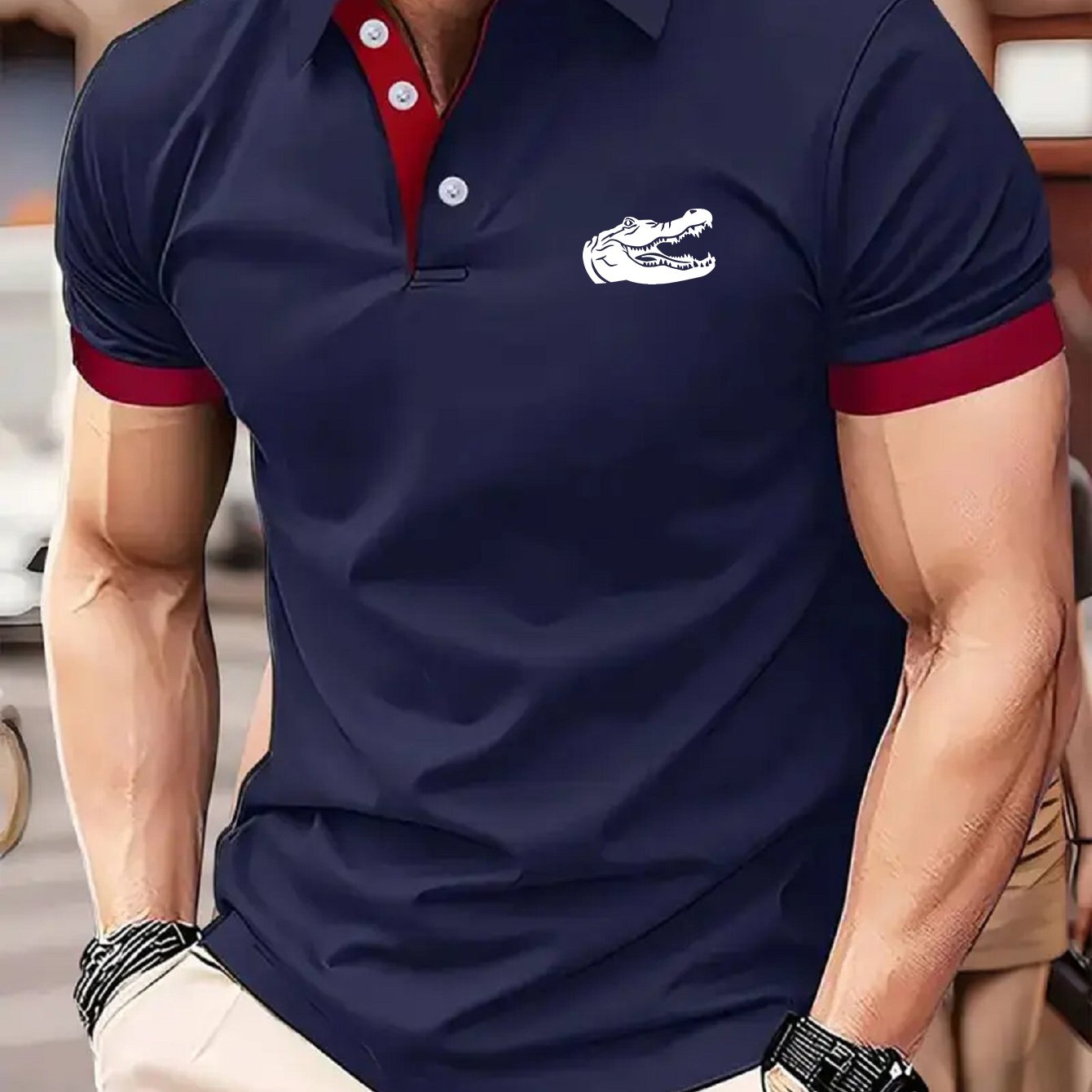 Men's Lightweight Business Casual Shirt - 100% Polyester Breathable, Trendy Geometric Print, 230gsm Micro-Elastic Fabric for Golf, Outdoor & All-Season Wear, Machine Washable, Golf T Shirt, Sports Casual Top, Sleek Formal Loo