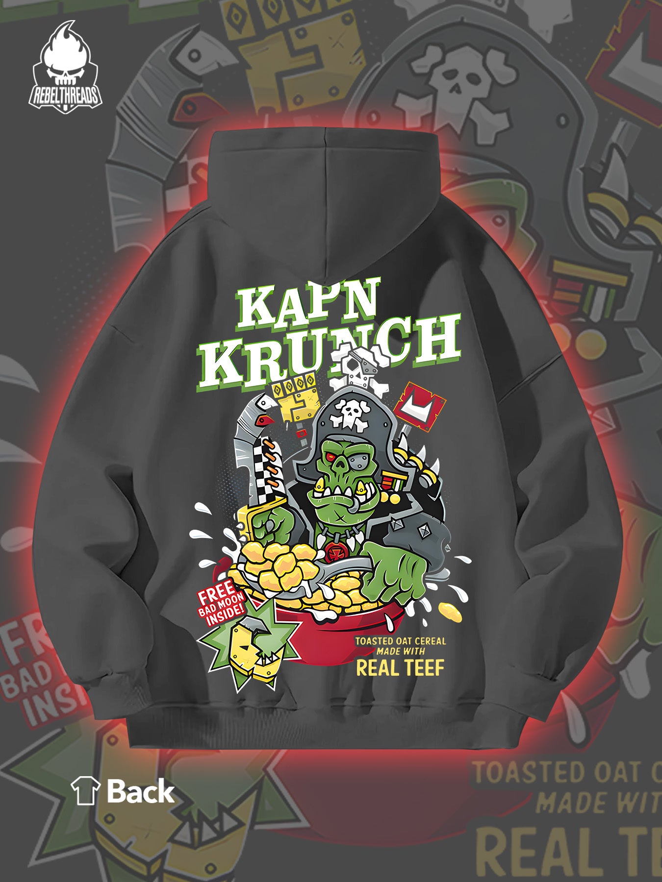 Street Cool KAP'N KRUNCH Pirate Oatmeal 270G Men'S Autumn And Winter Fleece Hoodie with Personalized Trendy Hip-Hop Streetwear And Kangaroo Pocket As a Gift Suitable for Individuals with Personality And Street Culture