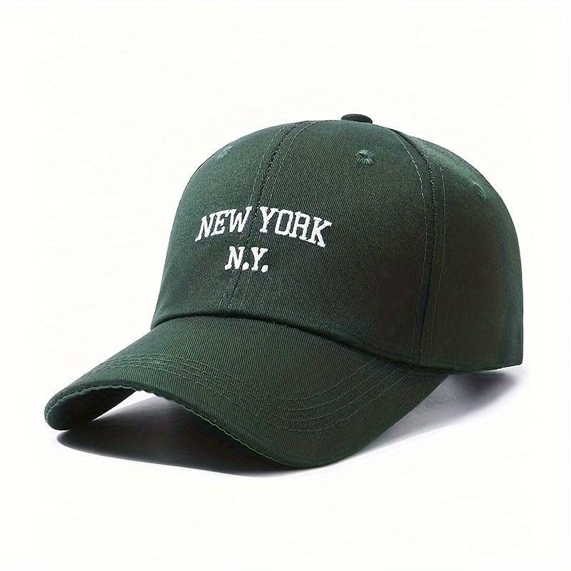1pc New York Embroidered Baseball Cap - Adjustable Snapback, Sun Protection, Polyester Blend, Black with White NYC Lettering, Outdoor Sports Hat for Men & Women, Sun Protection Hat | Sixpanel Hat | Polyester Blend Cap