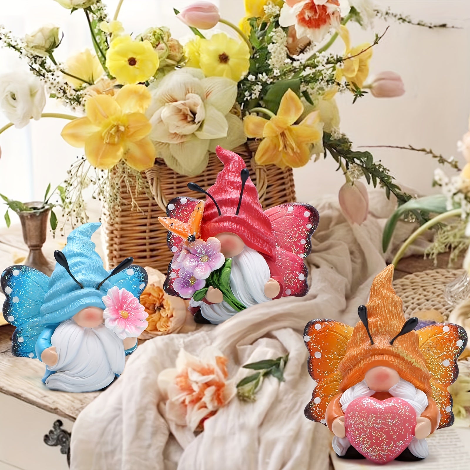 Basen Spring Butterfly Gnomes Decorations - Scandinavian Tomte Elf Figurine Ornaments - Summer Home Decor Gifts