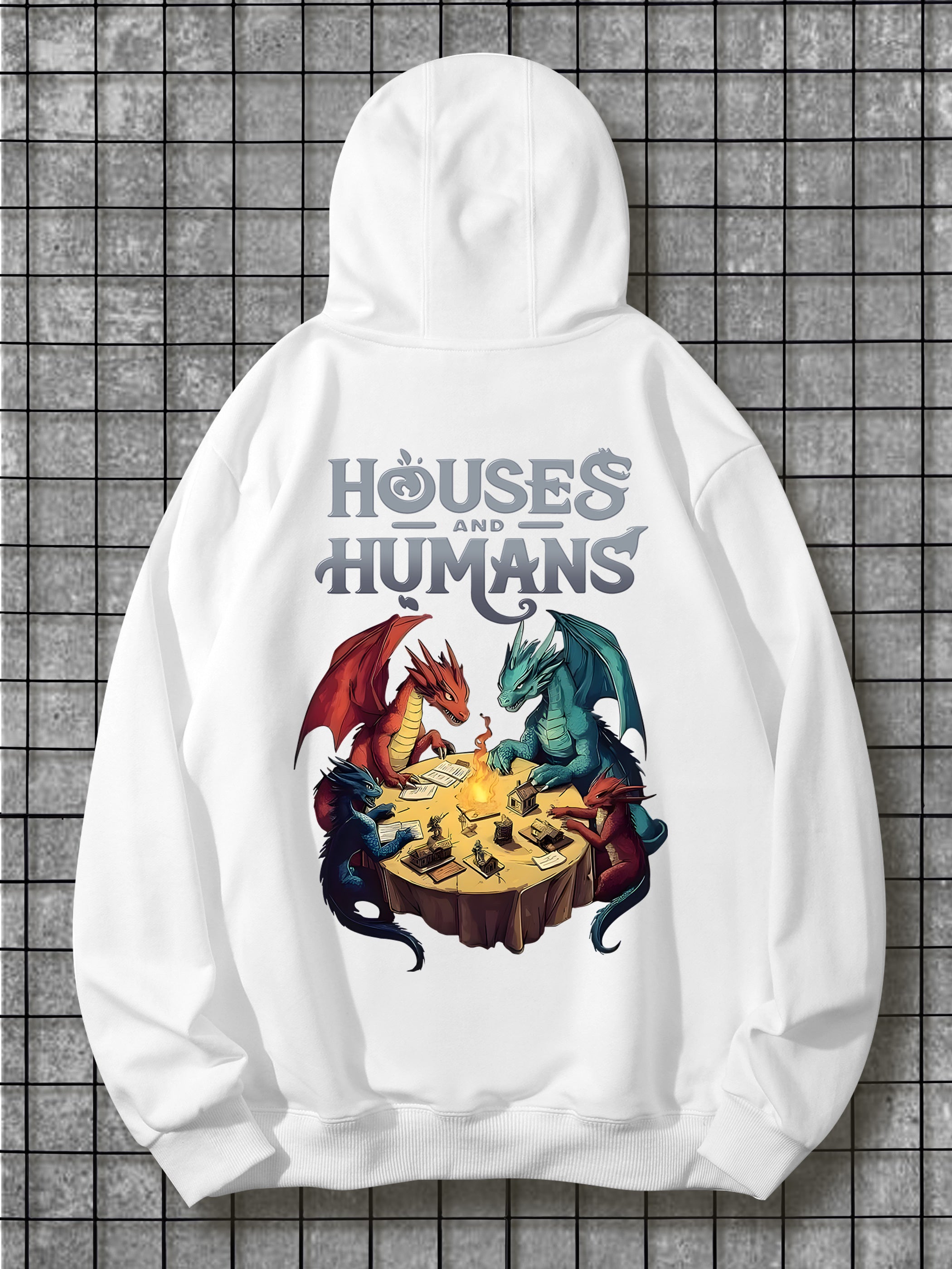 Houses and Humans DnD Cotton Hoodie - Long Sleeve, Knit Fabric, Relaxed Fit, Full Size, Fashionable Graphic Print, Perfect for Casual Outings and Daily Wear