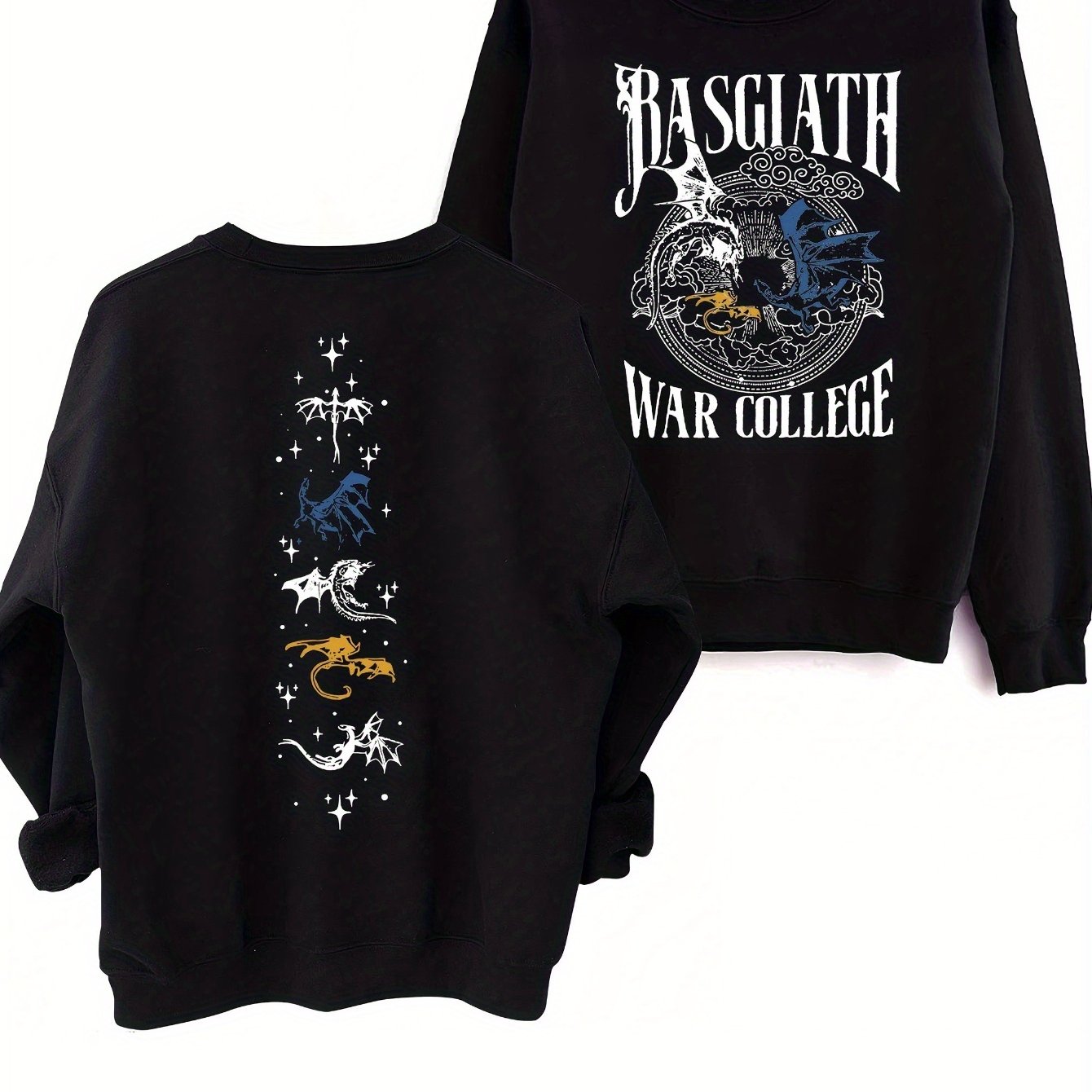 Men'S Casual Round Neck Sweater, Slightly Elastic, Long-Sleeved Bottoming Shirt Sweater Clothes, Men'S And Women'S Same Paragraph, Bastia War College Oversized Sweatshirt The Fourth Pterosaur Double-Sided Printed Pattern Long