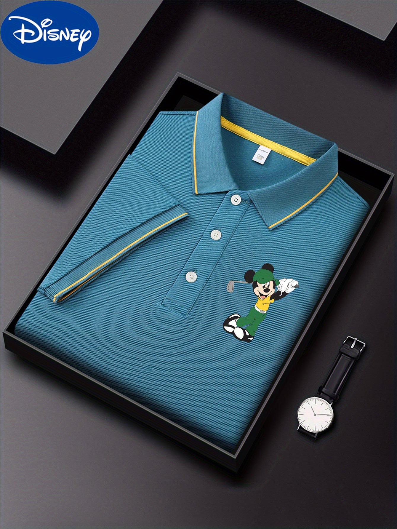 Disney Mickey Golf Sports Style Printed Short Sleeve Polo Shirt, Premium Business Casual, Lightweight Polyester, Quick Drying and Breathable Golf Shirt, Polo Shirt, Suitable for Outdoor Golf and Tennis, Perfect Gift Choice fo