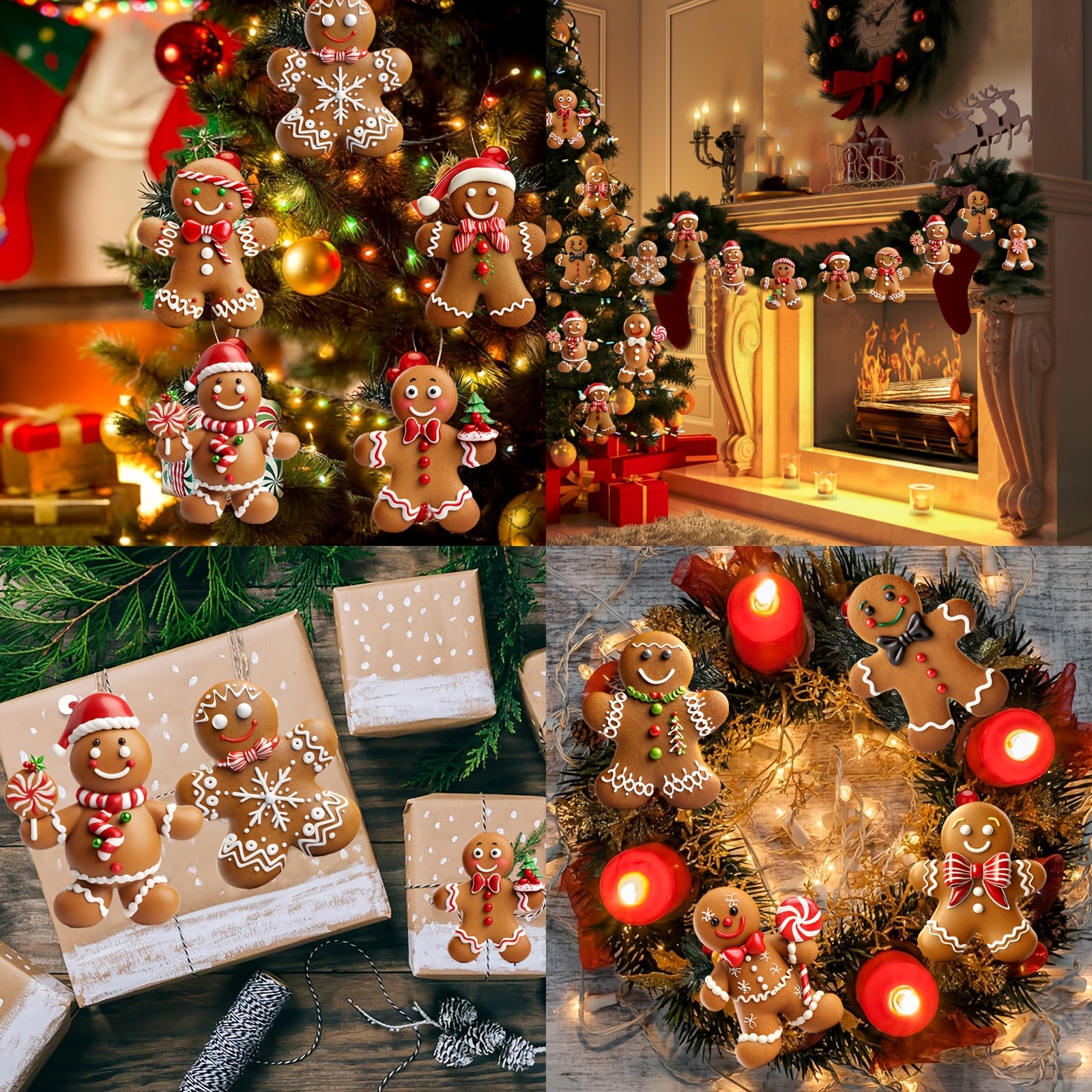 Wooden Gingerbread for Man Christmas Tree Ornaments Set - Festive Holiday Decorations for Home & Party
