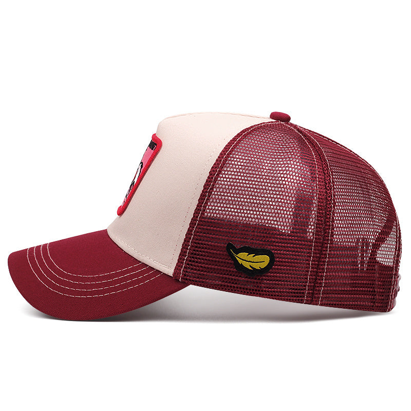1pc Unisex Adjustable Breathable Trucker Hat with Cartoon Embroidery, Mesh Back Panel & Durable Textile Material - Mixed Color Baseball Cap for Outdoor Sports, Casual Wear, Gift