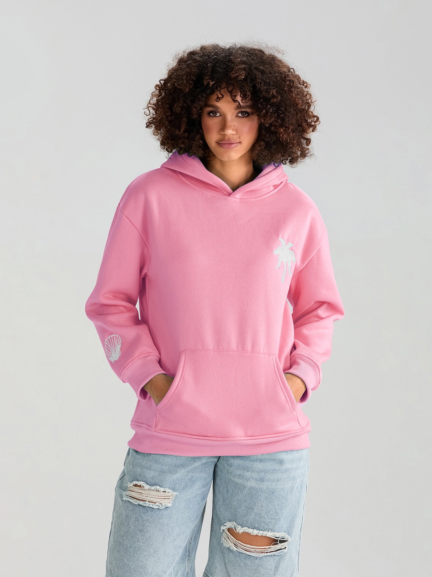 Womens Beach Hoodies Long Sleeve Flower Embroidery Oversized Sweatshirts Streetwear Tops
