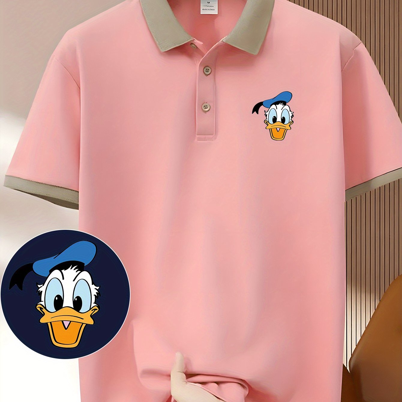 Donald Duck Cute Headprint Short-Sleeved Polo Shirt - Casual & Trendy, Lightweight Polyester, Breathable Quick-Dry Fabric, Perfect for Golf, Summer Outdoor Activities, and a Great Gift for Husbands and Friends, Golf Shirt | B