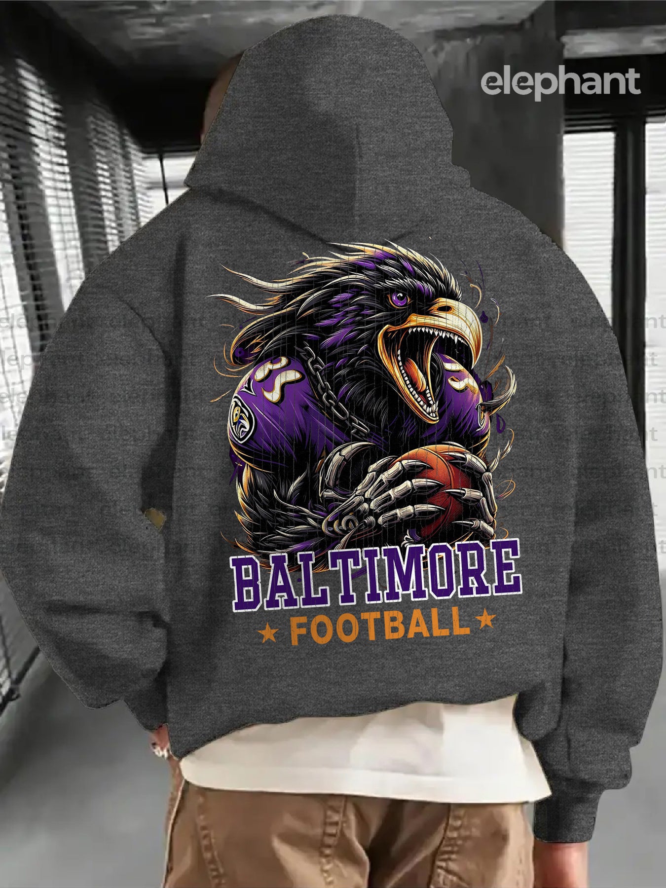 1pc Baltimore Football Graphic Print Hoodie - Thickened Unisex Casual Pullover with Pocket, Long Sleeve Autumn Winter Sweatshirt for Men & Women, Football Enthusiast Gift