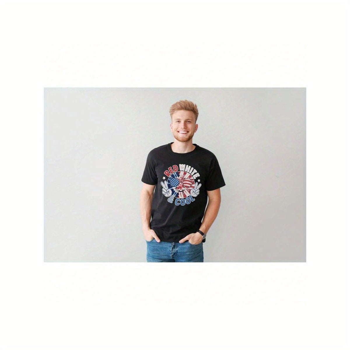 Patriotic Independence Day T-Shirt Featuring The American Flag - Stylish Red, White, And Cool Design with a Peace Sign Motif - Comfortable And Breathable, Ideal for Both Men And Women, Perfect for Outdoor Celebrations on The