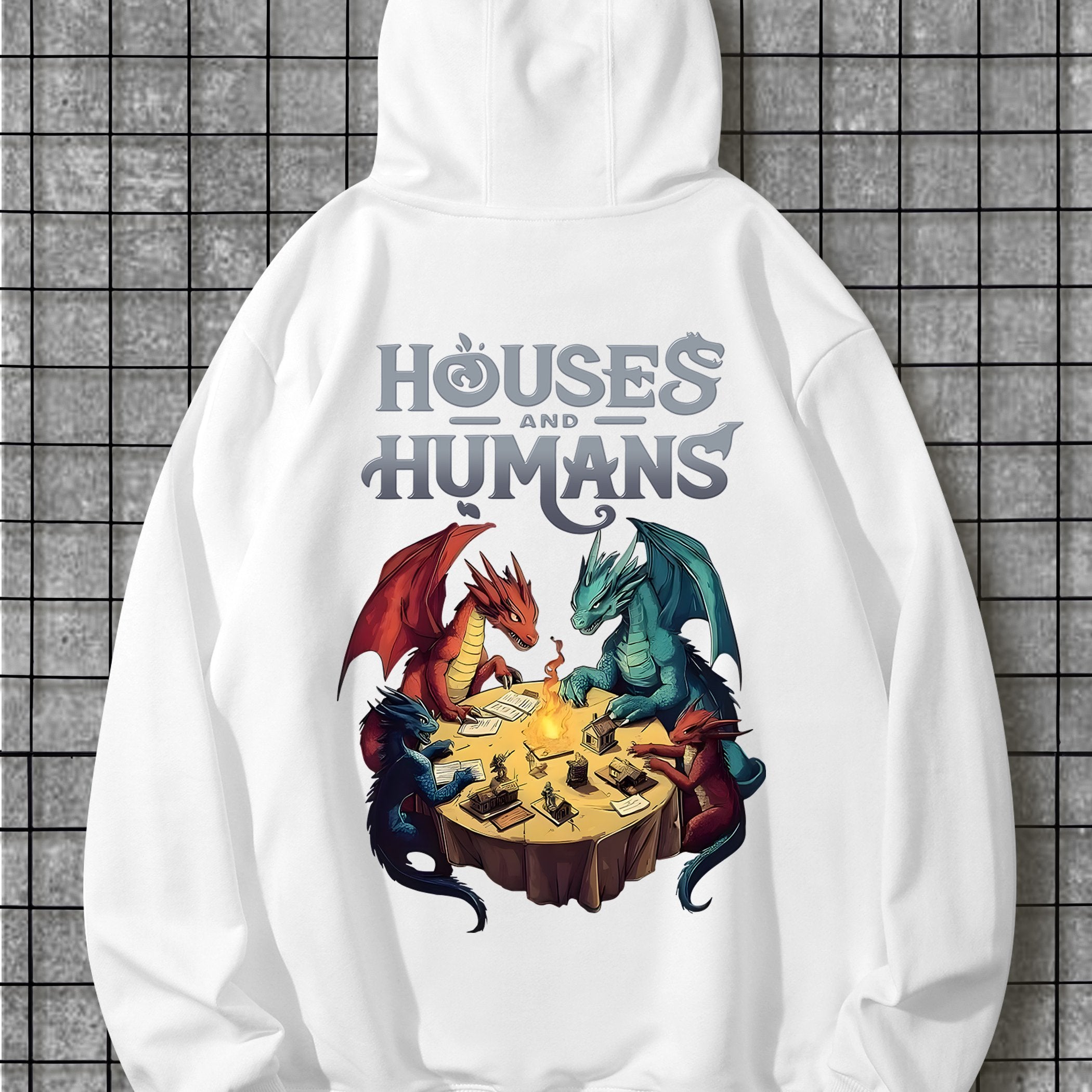 Houses and Humans DnD Cotton Hoodie - Long Sleeve, Knit Fabric, Relaxed Fit, Full Size, Fashionable Graphic Print, Perfect for Casual Outings and Daily Wear
