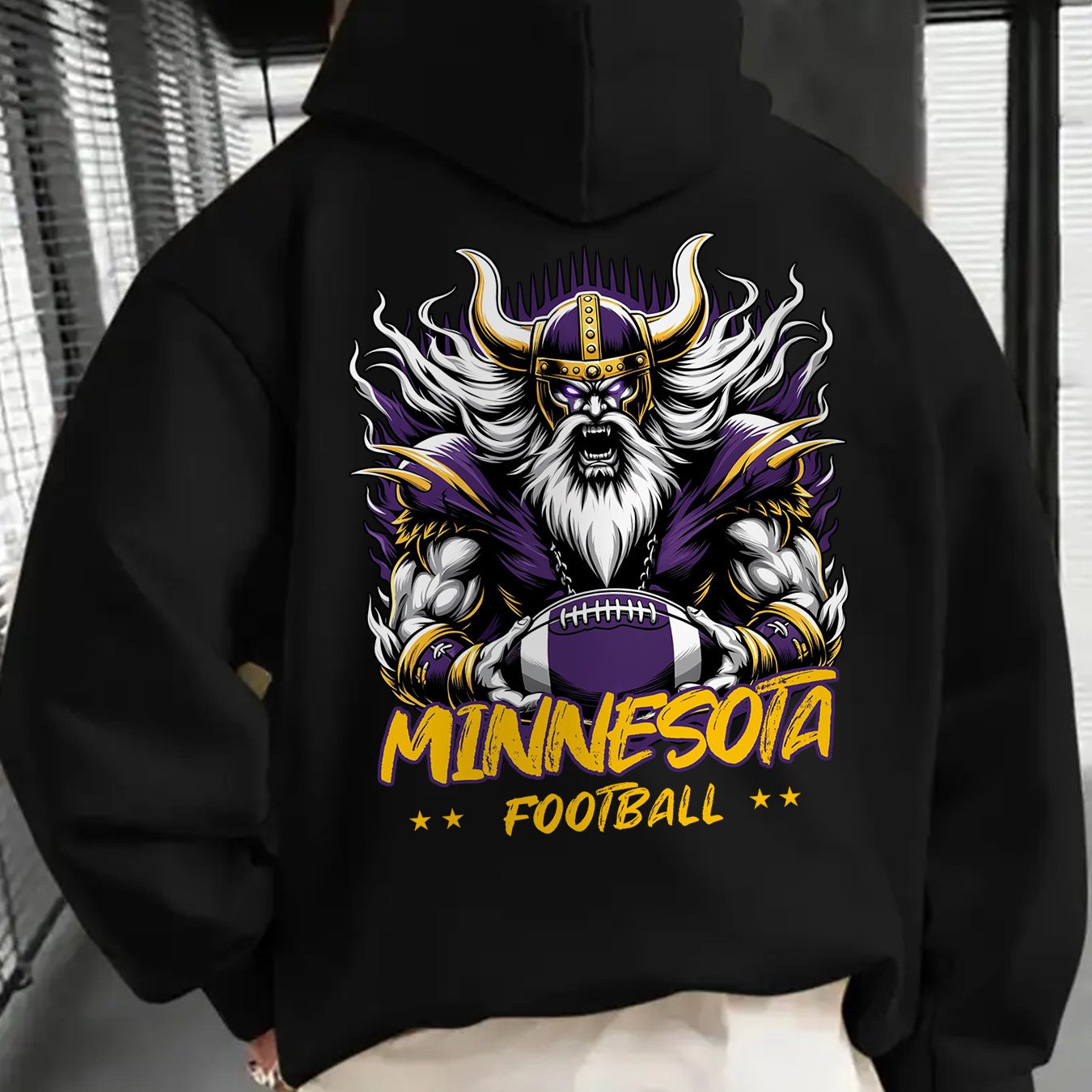 Creative Gift, Men'S Gift, 1pc Minnesota Football Creative Pattern Printed Casual Hoodie, Suitable for Football Enthusiasts, Men'S Hoodie and Sweatshirt, New Fashion Printed Casual Pocket Hoodie, Thickened, Suitable for Autum