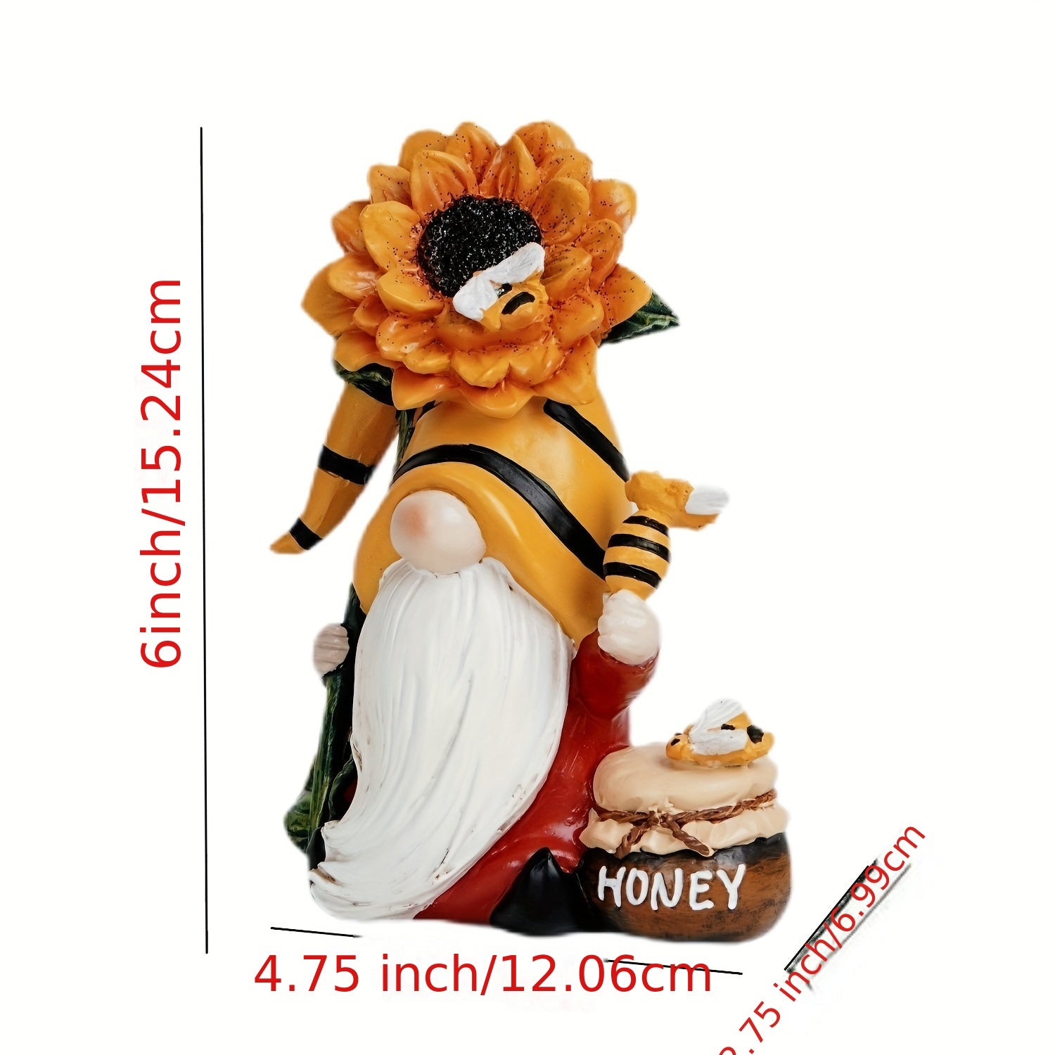 Resin Sunflower Gnome with Bee - Decorative Garden Elf Figurine, No Electricity or Battery Needed, Nature-Inspired Home & Outdoor Decor