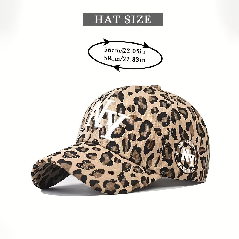 Leopard Print Baseball Cap, Breathable Adjustable Trucker Hat with Embroidered