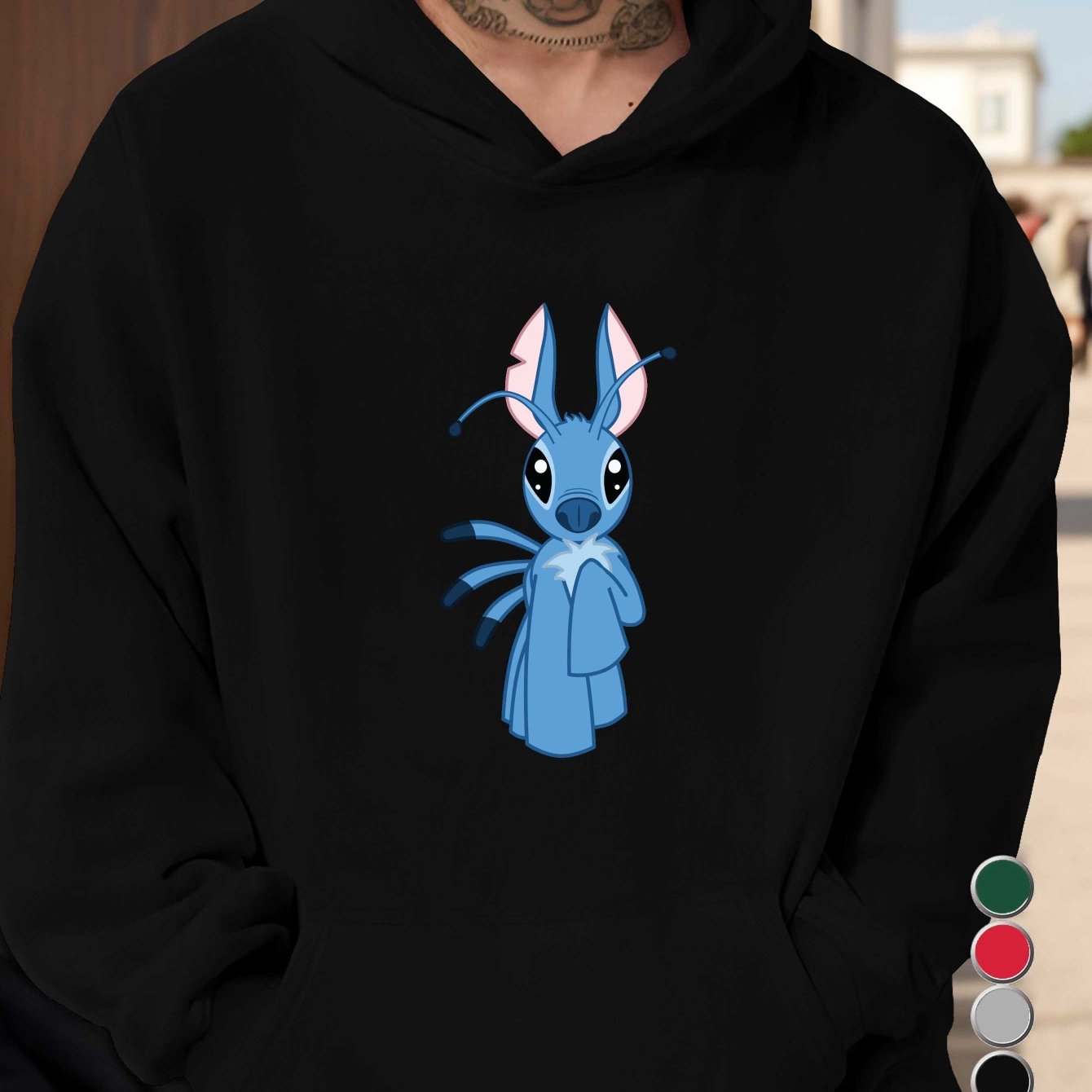 Disney Stitch Men's Graphic Hoodie - Vibrant Green Relaxed Fit Pullover with Front Pocket, 100% US Printed Casual Sweatshirt for Autumn/Winter, Autumn Winter Apparel, Autumn Clothing, Streetwear Style, Cozy Fabric, Streetwear