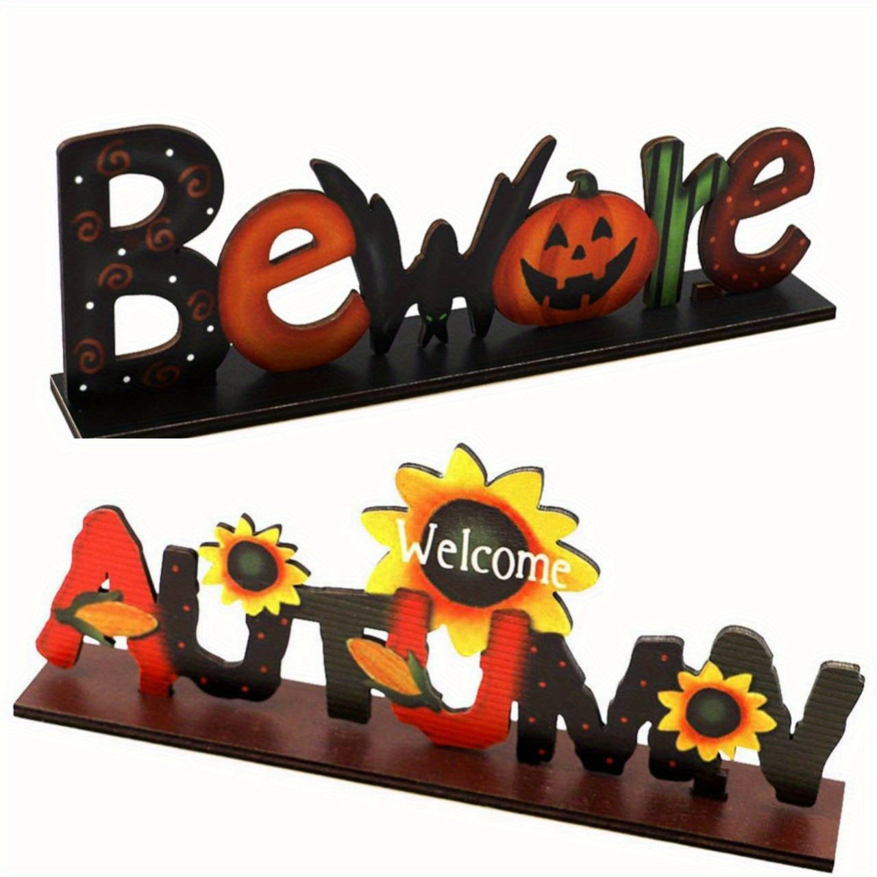 Happy Halloween Wooden Centerpiece Signs Halloween Table Decorations Pumpkin Table Centerpieces Sign for Halloween Party Dinner Coffee Table Topper Tiered Tray Decor