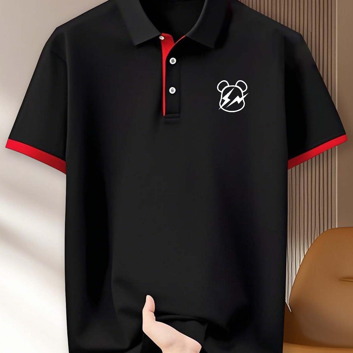 (230G) Men'S Fashionable Short-Sleeve Shirt with a Panda Print Design, Suitable for Summer Daily Wear, Fitness, Running, And Training. It Can Also Be Used As a Men'S Short-Sleeve Golf Shirt, for Business Casual Occasions, And
