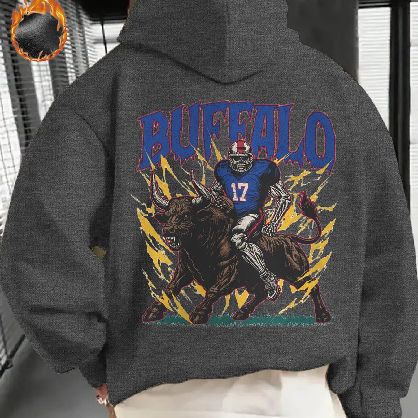 Buffalo Football Logo Hoodie - 100% Casual Pullover with Digital Heat Transfer, Long Sleeve, Regular Fit, Cold Resistant for Sports & Daily Wear, Adult Hooded Sweatshirt, Casual Sports Hoodie | Graphic Pullover | Blend Fabric
