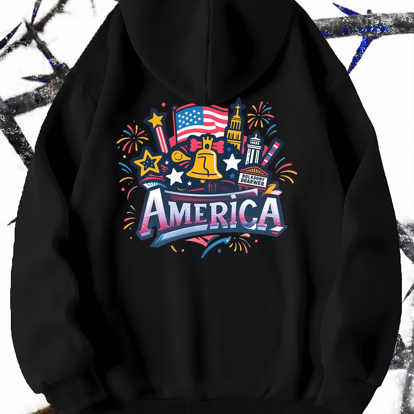 Independence Day Gift Gift 1pc New Men'S Hooded Sweatshirt, Printed Spring And Autumn Winter Pullover Top, Available in Black, Gray, And Red, for Home, Outdoor, Party, Sports, Work, And Vacation