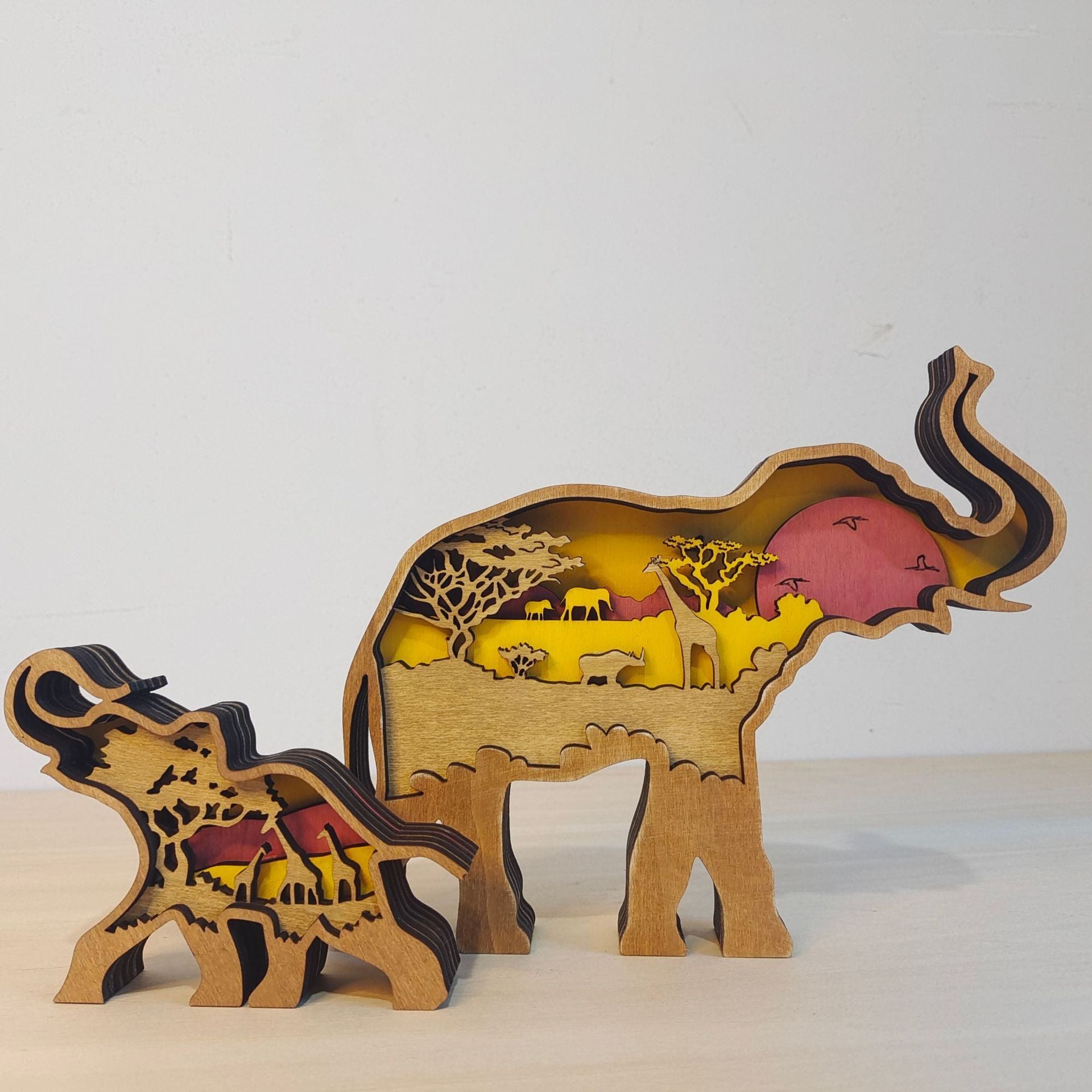 Wooden Elephant Crafts | Creative Mother's Day Home Decoration, Artistic Animal Ornaments Display, Living Room Decoration