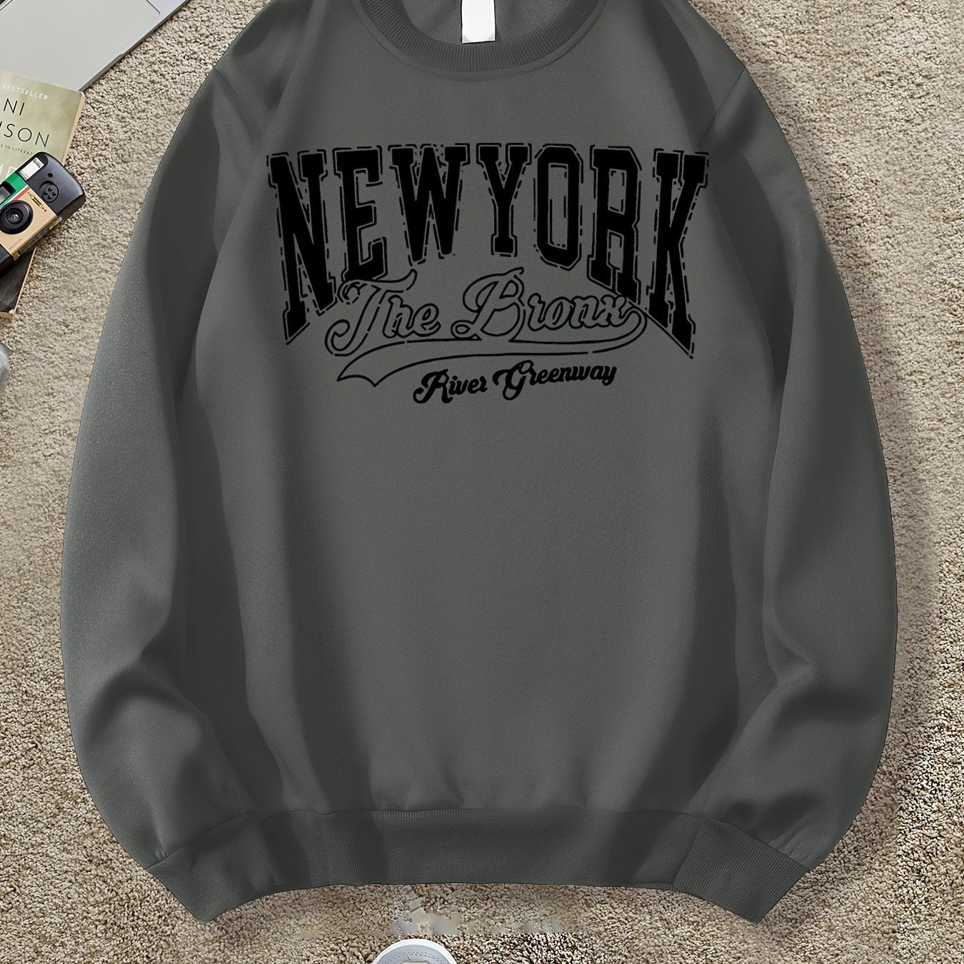 Men's Casual New York Graphic Sweatshirt - Soft Polyester, Loose Fit, Round Neck, Long Sleeve, Machine Washable, Perfect for Spring & Fall, Unique Print Design, Casual Wear | Urban Style Sweatshirt | Soft Polyester Fabric