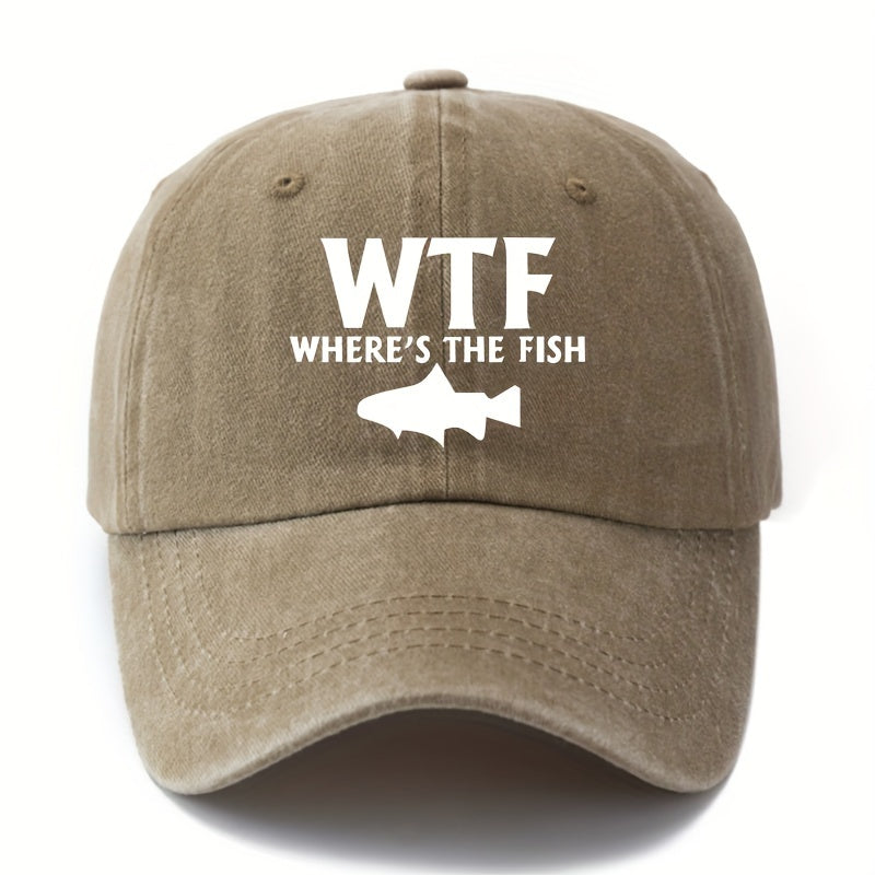 Unisex Embroidered Baseball Cap - WTF Where's The Fish, Polyester, Casual Style for Fishing, Camping, Hip-Hop, Dad Cap, Trucker Hat