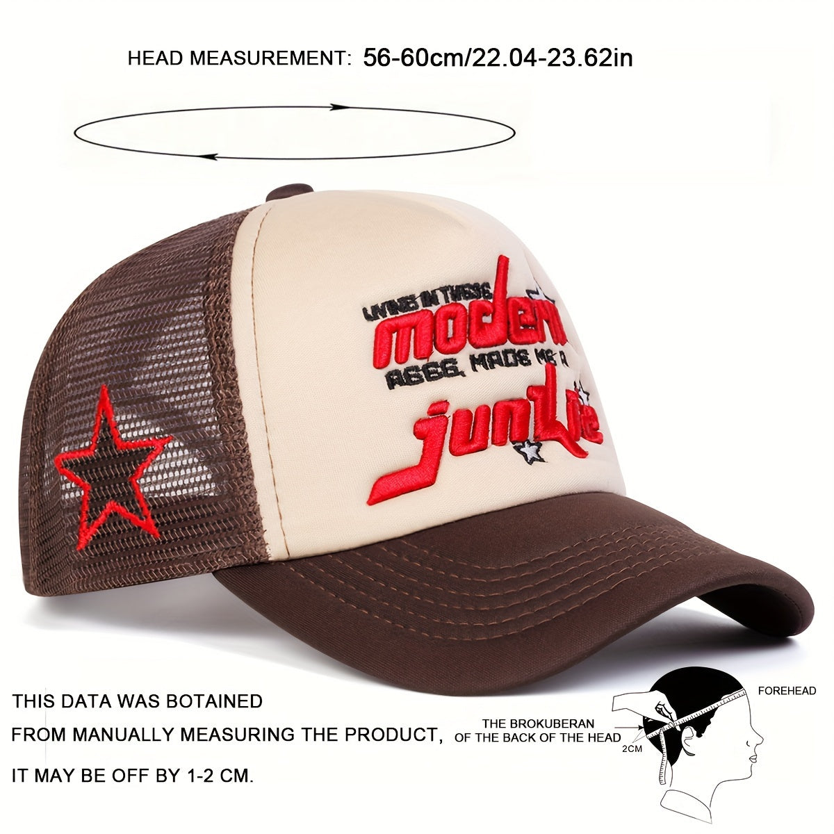 Modern Junkie 1 Men's Five-Panel Baseball Cap - Adjustable, Breathable, Lightweight Polyester - Casual Beige, Brown, White, Blue Star Design Trucker Hat for Summer, Spring, Fall Outdoor Activities & Beach Vacations