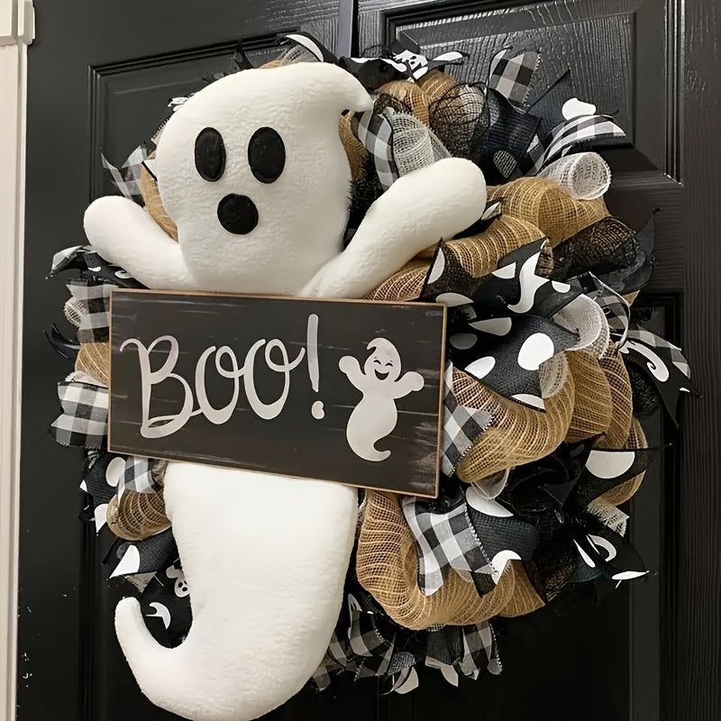 Cute Halloween Ghost Wreath for Holiday Door and Window Scene Decoration Props