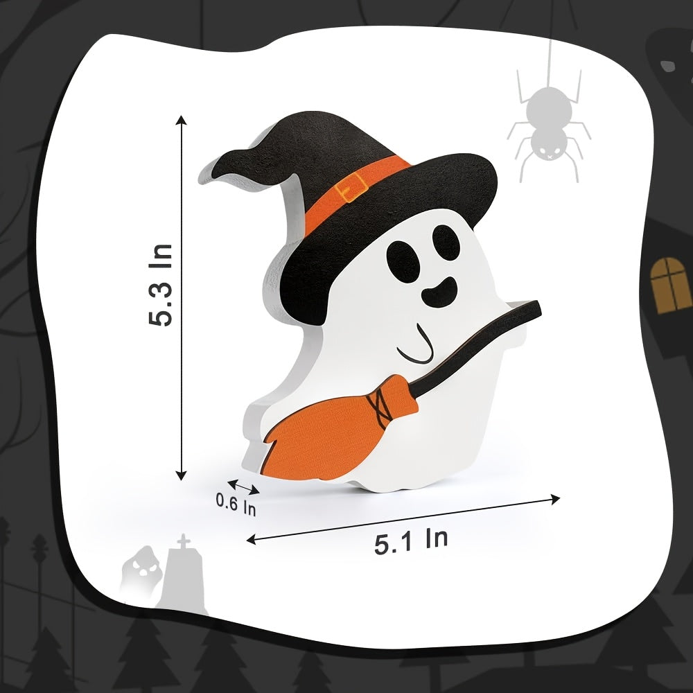 Cute Halloween Tray Decorations Indoor - Wooden Tiered Tray Decor Table Sign Set of 3 - Pumpkin Blocks with Black Cat, Bat, Witch, Broom - Spooky Home Shelf Display, Party Table Centerpiece for Fall Holiday, Summer Setup and