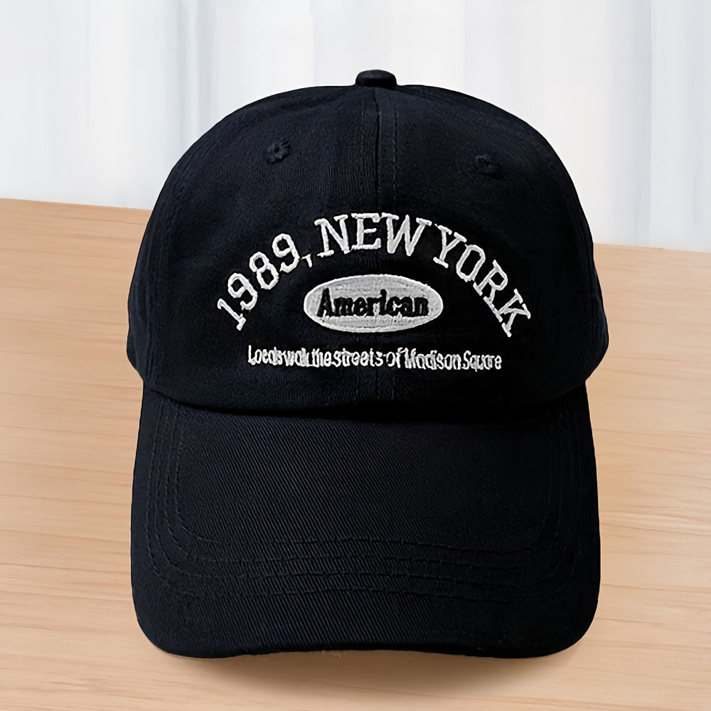 1989 NY Letter Embroidered Baseball Cap, Unisex Fashion, Polyester, Hand Wash Only, Non-Stretch, Lightweight, Fits All, Spring/Autumn Casual Wear, Hip-Hop Style, Ladies' Accessory