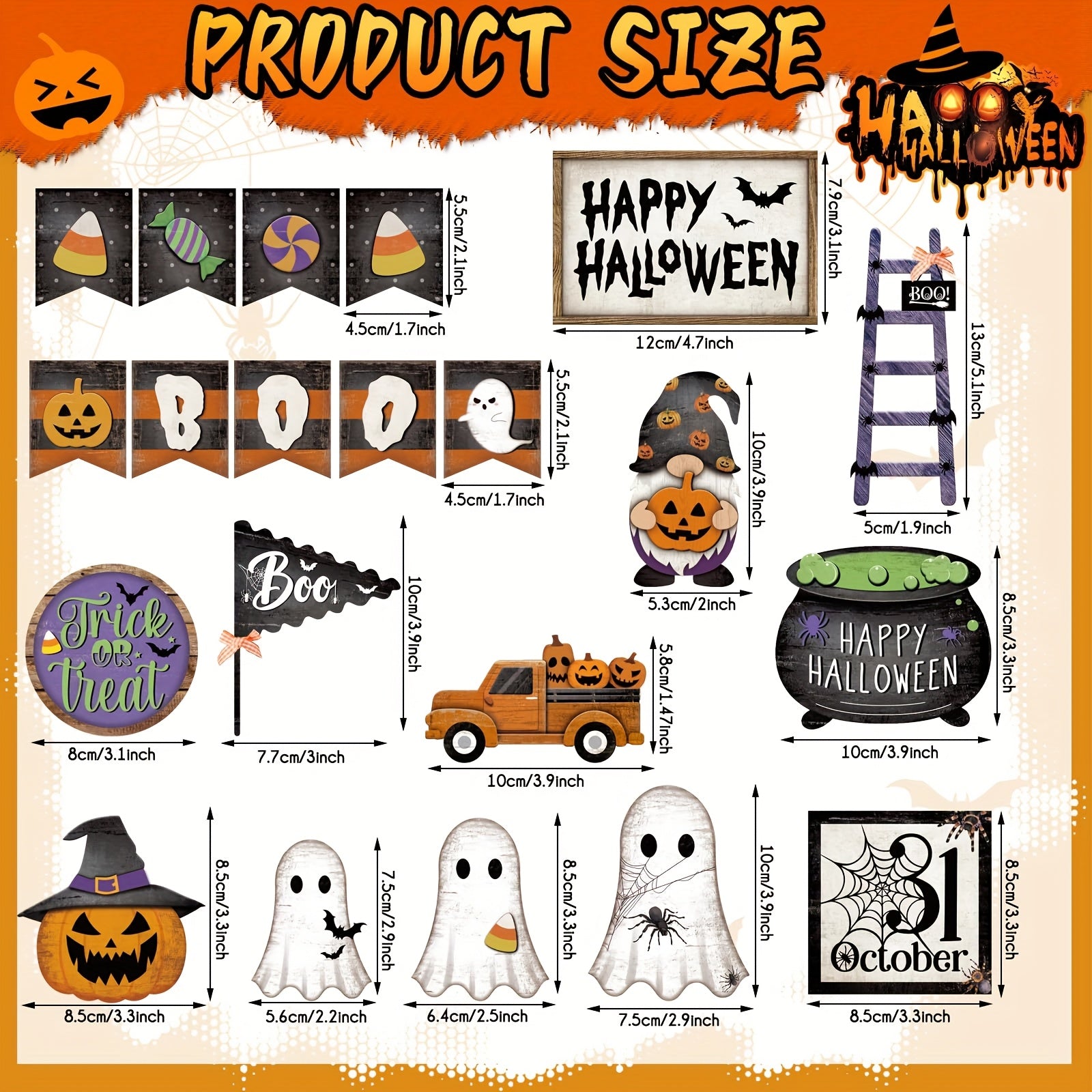 Halloween Tiered Tray Decor Set Happy Halloween Wooden Signs Rustic Table Centerpieces Farmhouse Decor For Home Table Kitchen, Tray Not Included (Pumpkin)