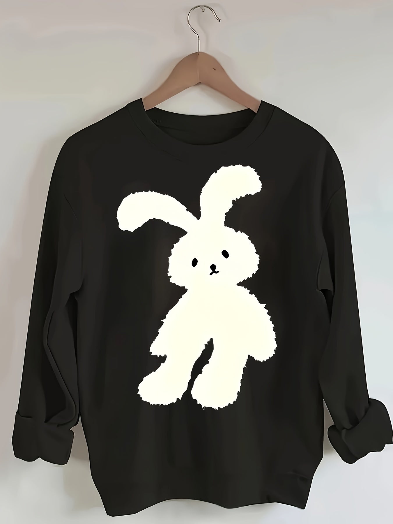 Bunny Cartoon Print Women'S Comfortable Crew Neck Sweatshirt