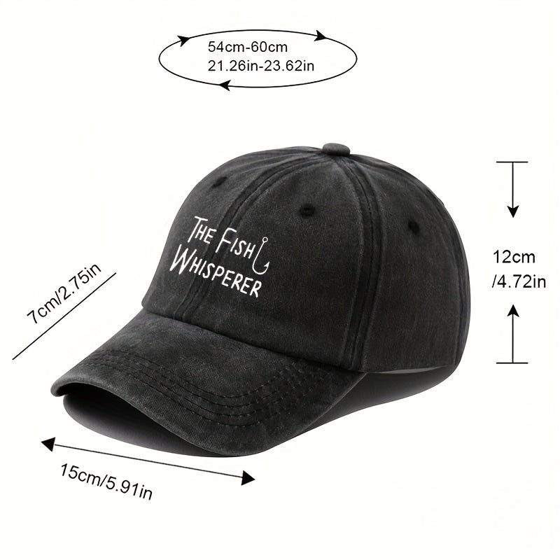 The Fish Whisperer Baseball Cap for Men - Casual Polyester Duckbill Cap with Embroidered Lettering, Outdoor Fishing & Travel Compatible, Unisex Adjustable Snapback Hat